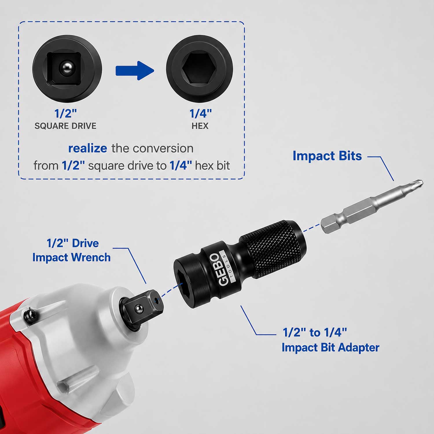 Adaptor de impact pentru biti 1/2 - 1/4 GEBO TOOLS