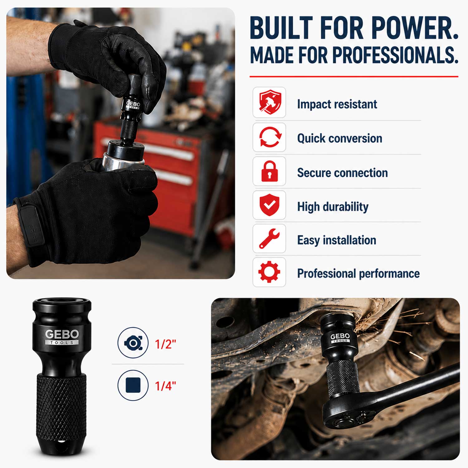 Adaptor de impact pentru biti 1/2 - 1/4 GEBO TOOLS