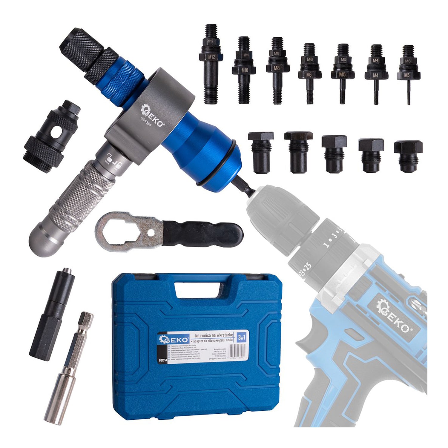 Adaptor pop-nituri cu nituri si piulite pentru masina de gaurit