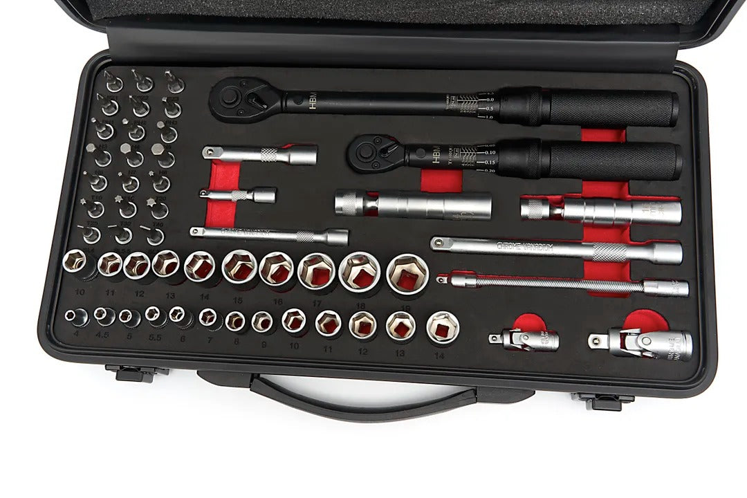 TRUSA CHEIE DINAMOMETRICA 1/4'' SI 3/8'' DE PRECIZIE 1-5Nm, 10-60Nm 55 PIESE HBM