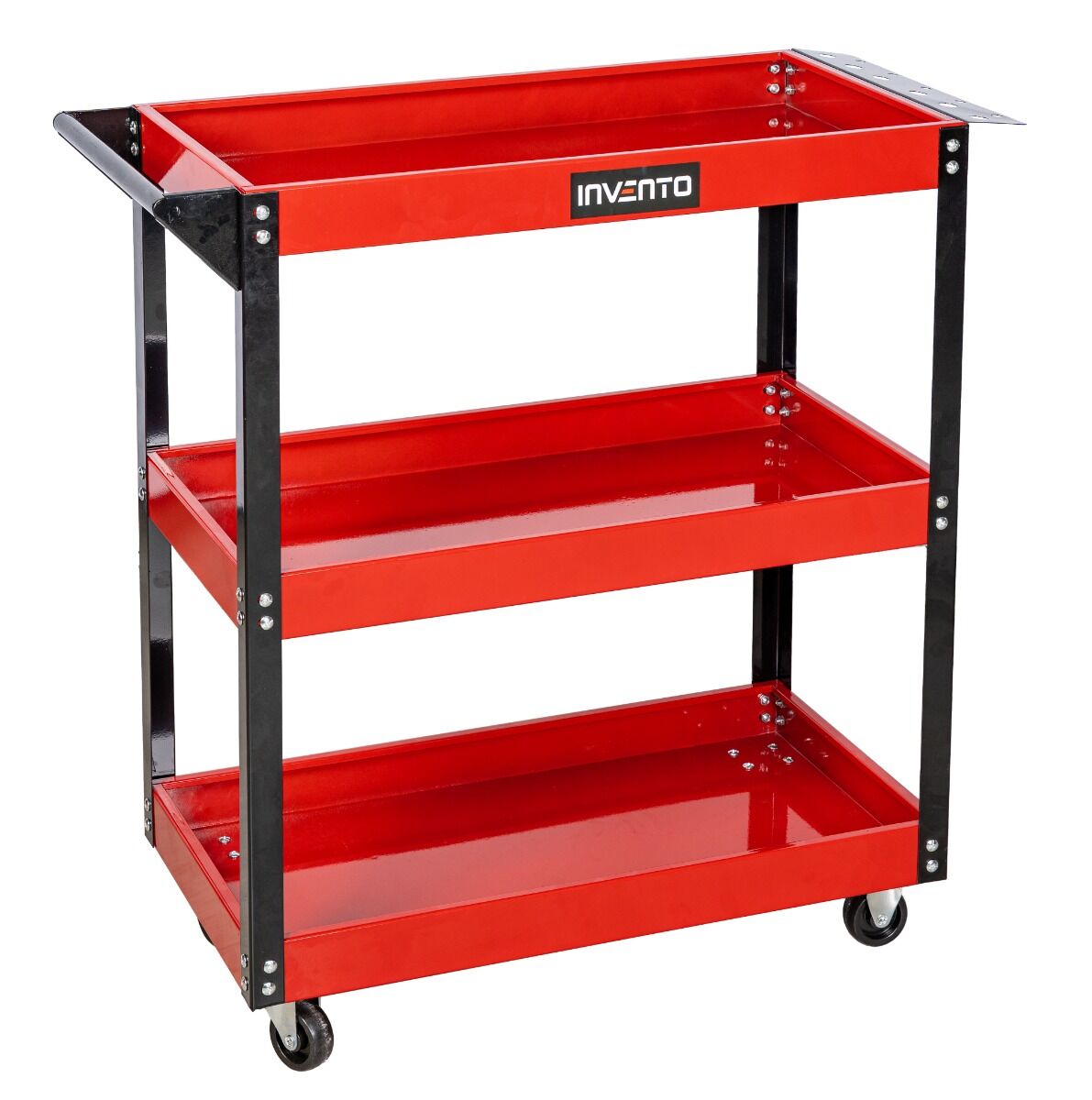 Carucior mobil metalic cu 3 rafturi suport surubelnite 4 roti pivotante INVENTO - dimensiunea raftului: 68 x 35 x 5.5 cm