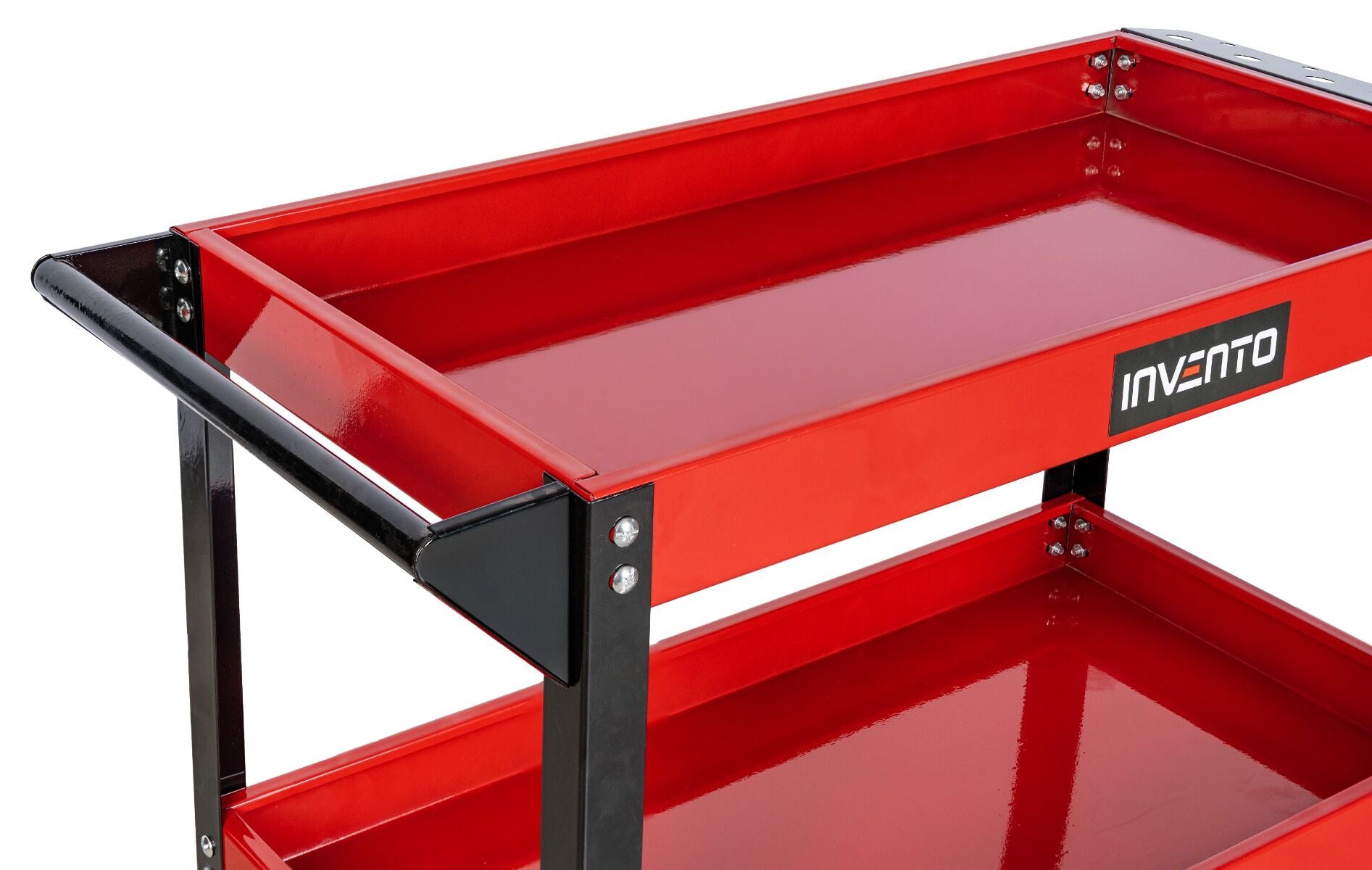 Carucior mobil metalic cu 3 rafturi suport surubelnite 4 roti pivotante INVENTO - dimensiunea raftului: 68 x 35 x 5.5 cm