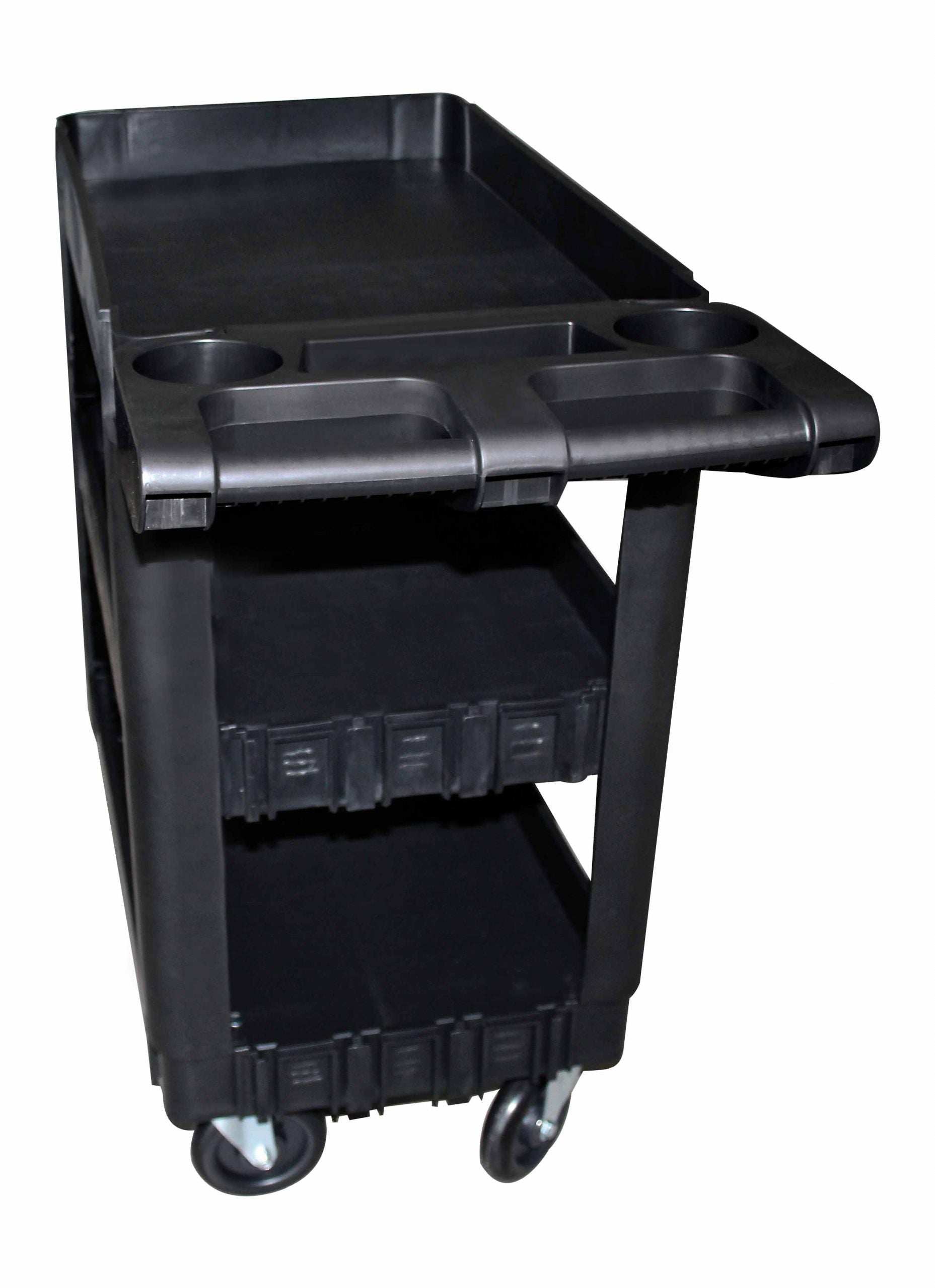 Carucior mobil pentru scule, plastic rezistent, 3 rafturi, 250 kg, cu manere si roti pivotante , dimensiuni 69.5×41×90.5 cm