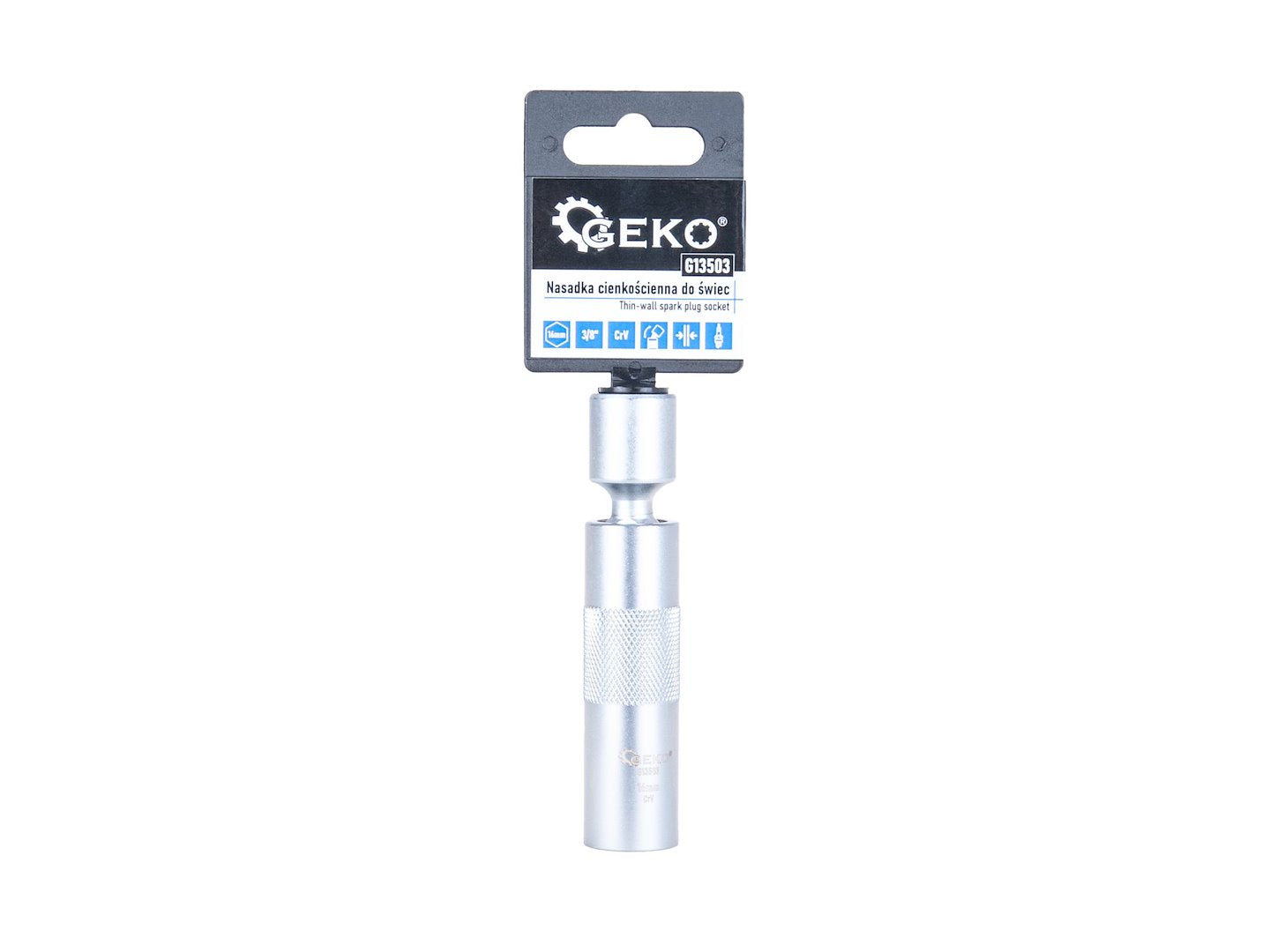 Cheie tubulara bujii 16mm 3/8 cu articulatie cardanica, pereti subtiri CRV - GEKO