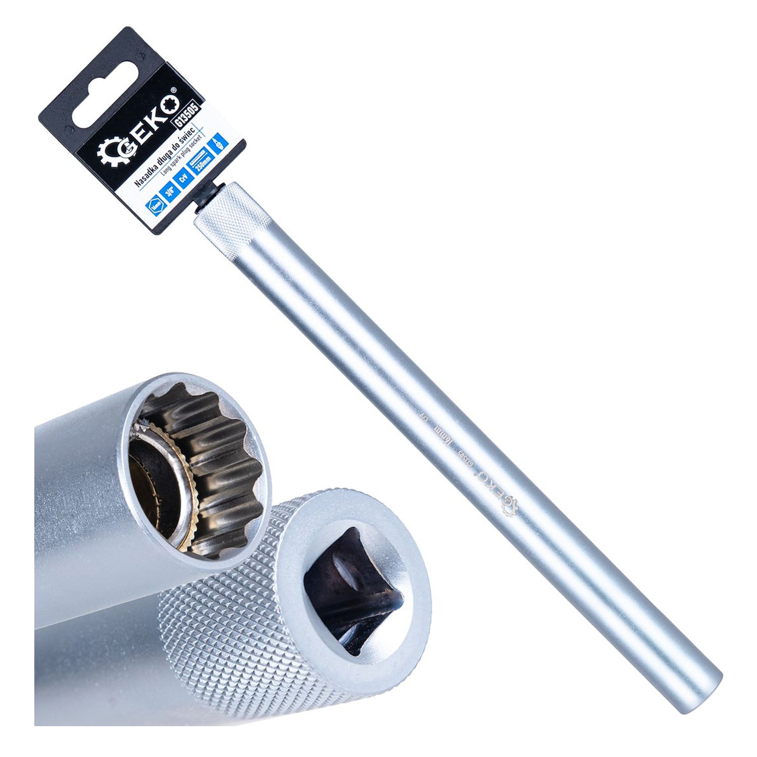 Cheie tubulara lunga pentru bujii 16mm 3/8 250mm, pereti subtiri CRV - GEKO
