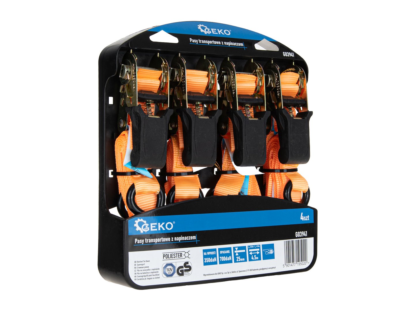 Chinga curea de ancorare cu clichet 25mm x 4.5m 700kg 4 buc