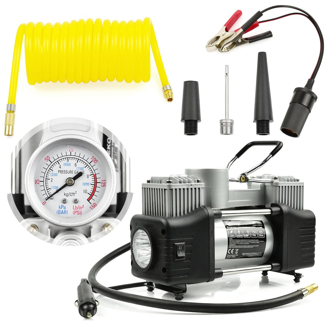 Compresor auto 12V 250W cu lanterna, GEKO