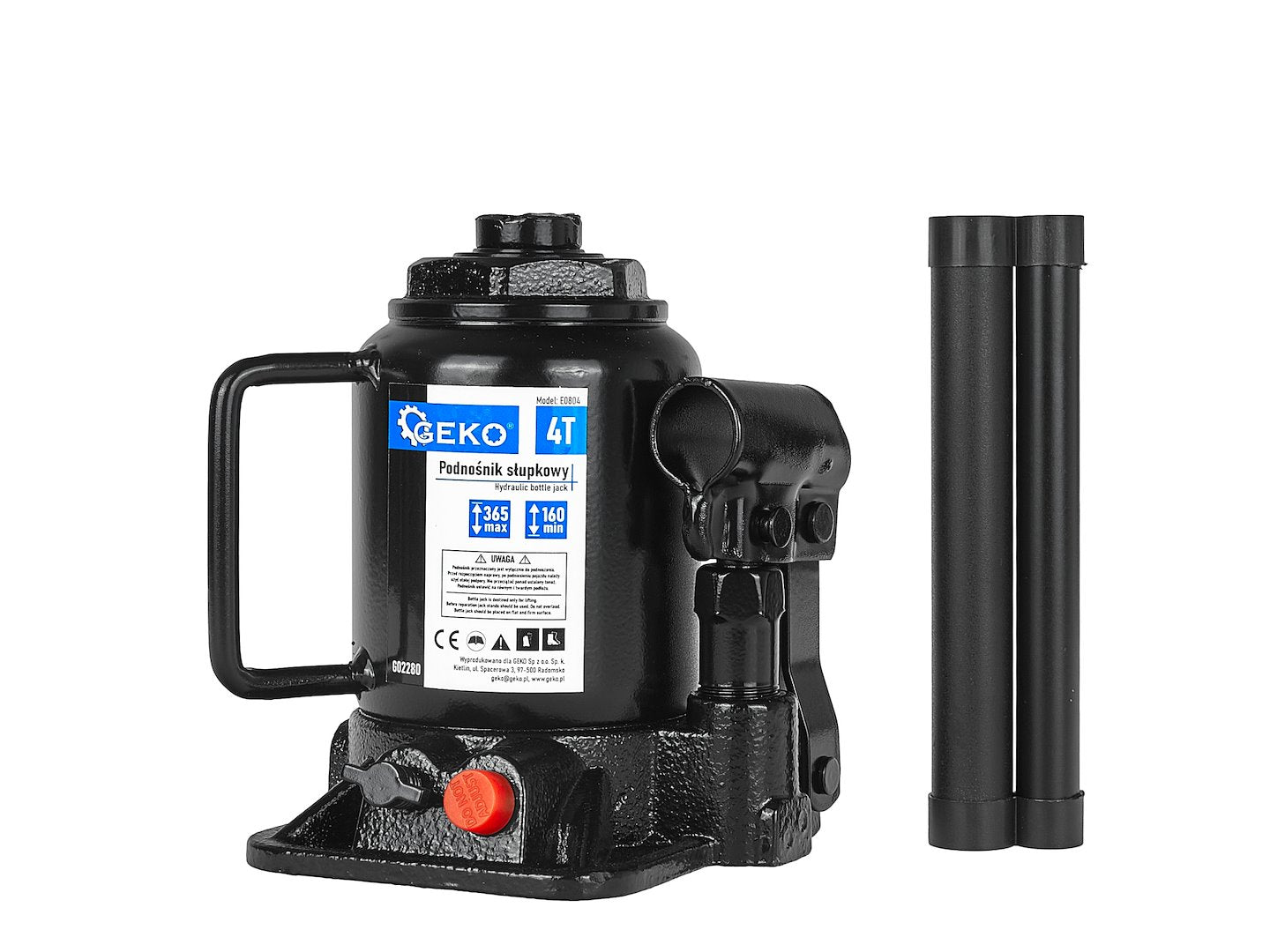 Cric hidraulic tip butelie 4T cu piston dublu, talie joasa - GEKO