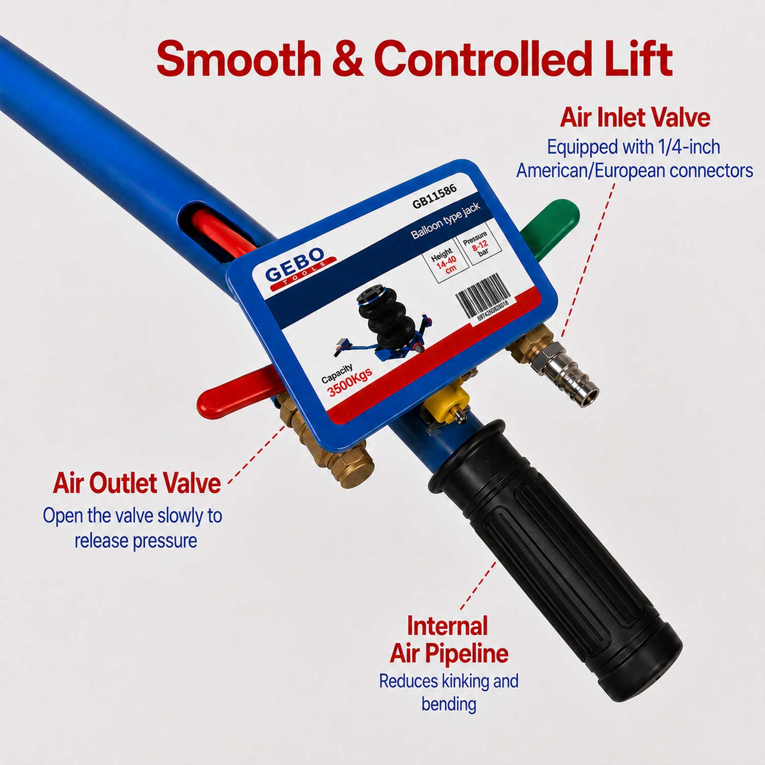 Cric pneumatic tip perna de aer 3.5T cu maner scurt GEBO TOOLS