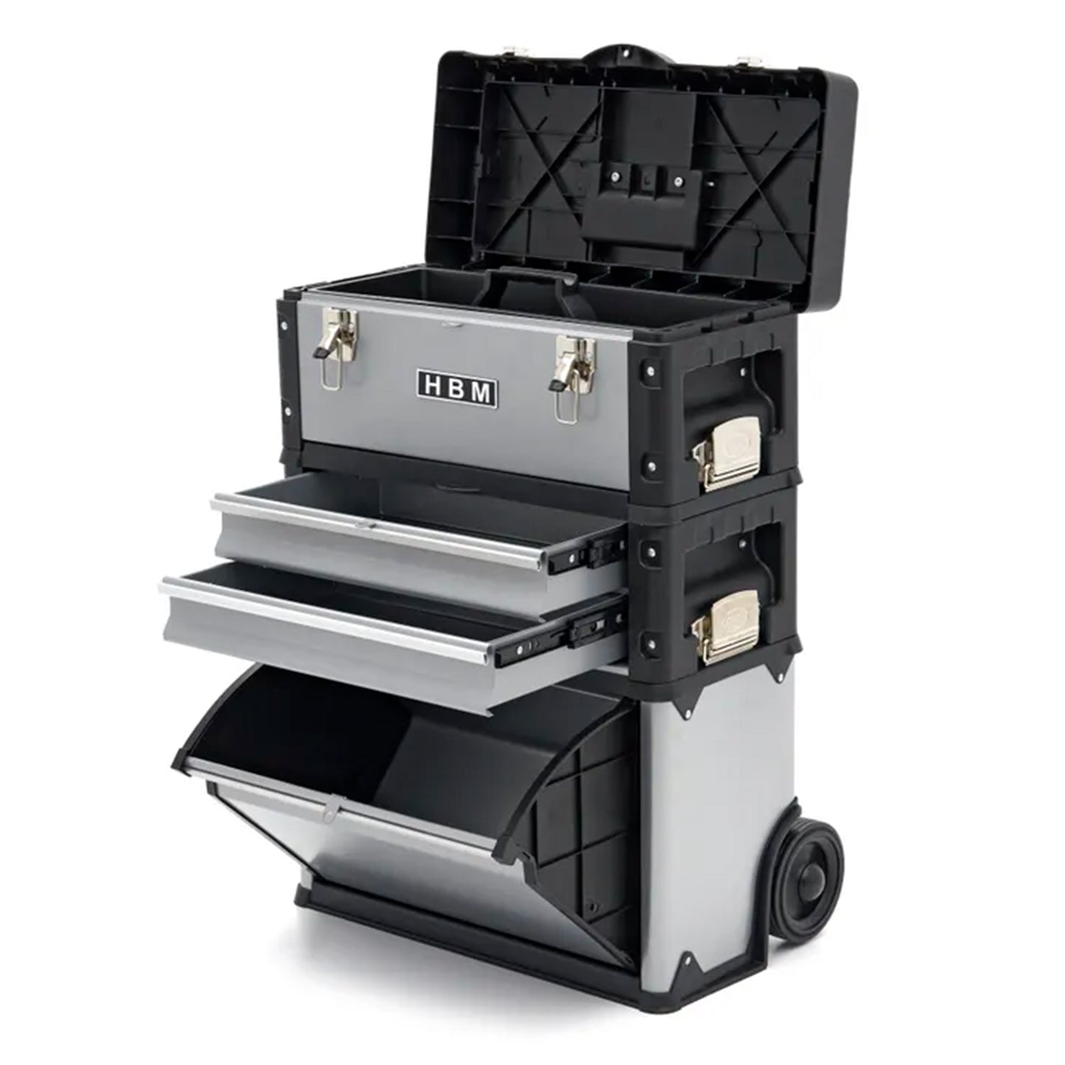 SET 3 CUTII MODULARE PENTRU SCULE - CU ROTI SI MANER TELESCOPIC - HBM