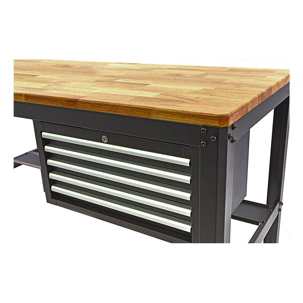 BANC DE LUCRU METALIC PROFESIONAL CU 5 SERTARE SI BLAT DE LEMN 155 CM