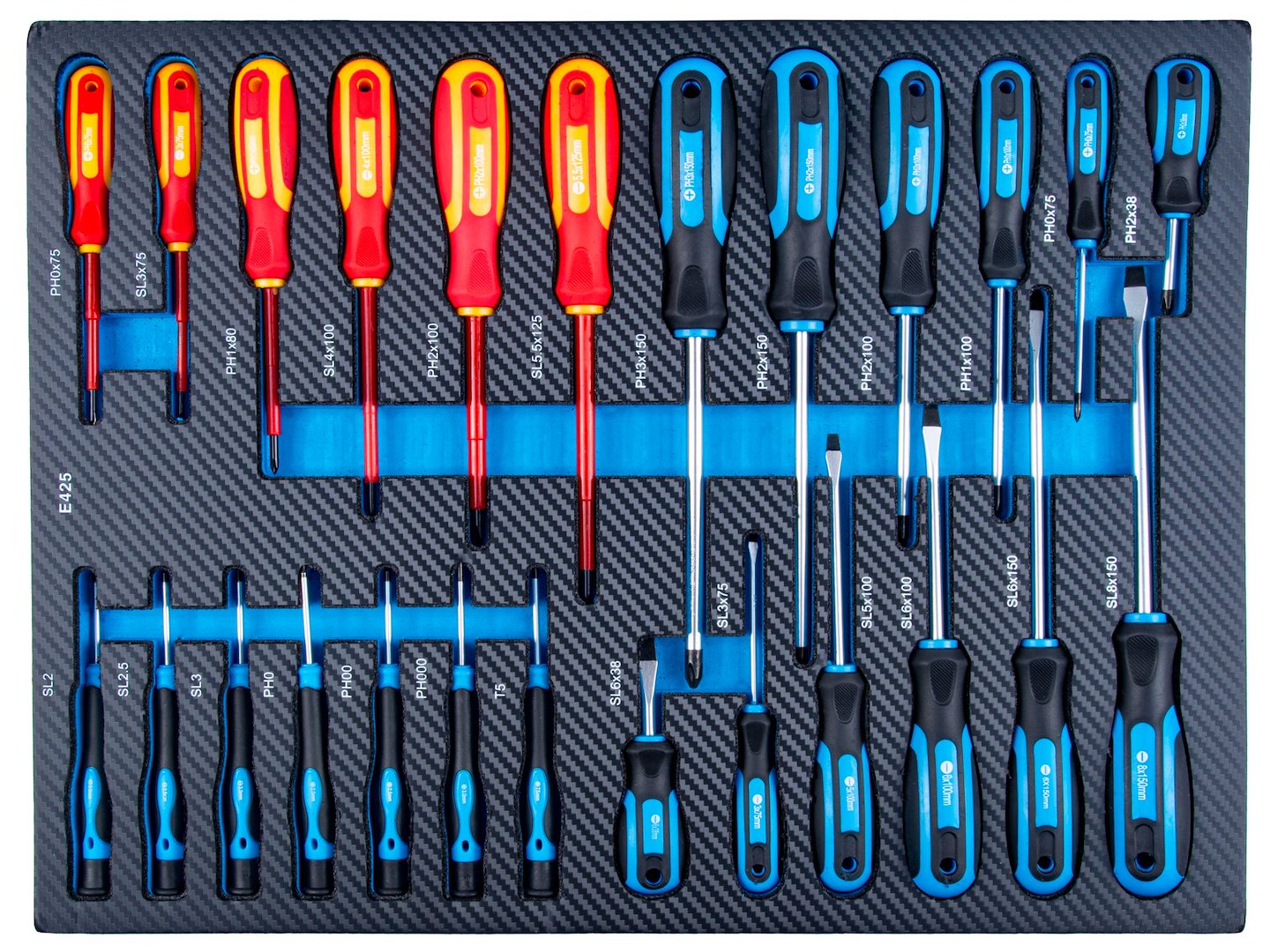 Dulap de scule GEKO cu 7 sertare, echipat cu 407 piese, 7 module carbon