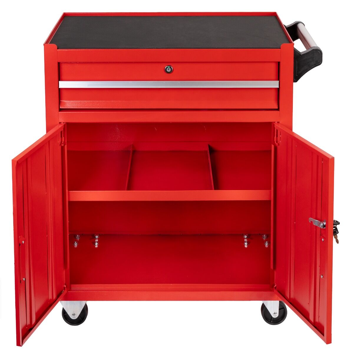 Dulap metalic neechipat pentru scule, rosu, roti si maner – premium, 73 x 63 x 40 cm INVENTO