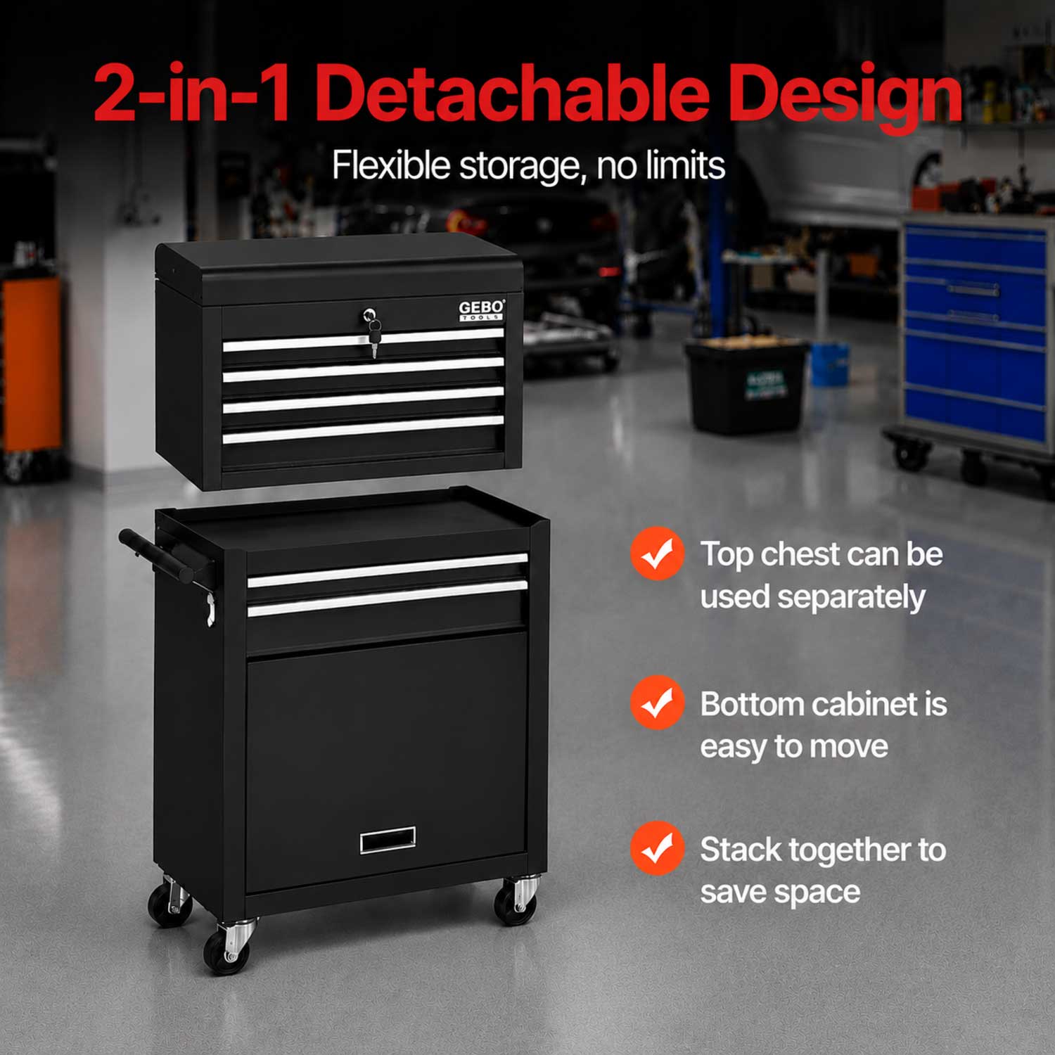 Dulap metalic pentru scule 2 piese 6 sertare GEBO TOOLS
