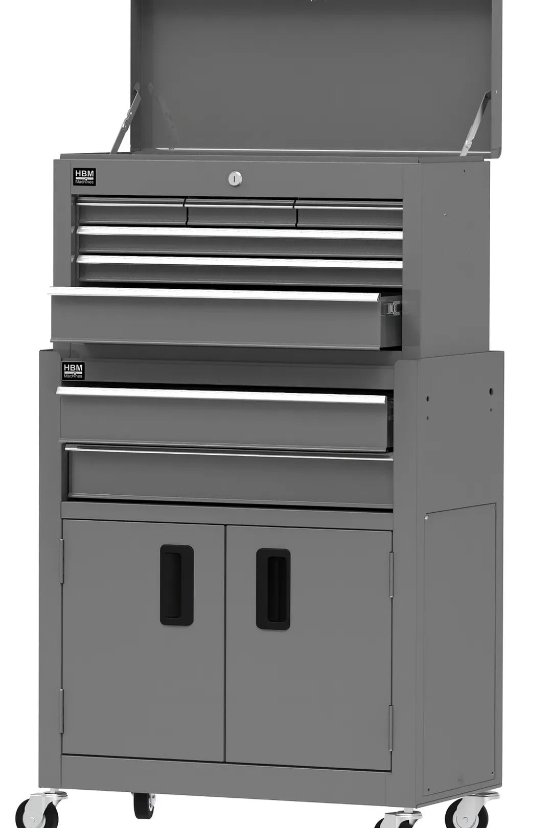Dulap metalic pentru scule, 2 piese, 8 sertare, gri – HBM, premium, OLANDA