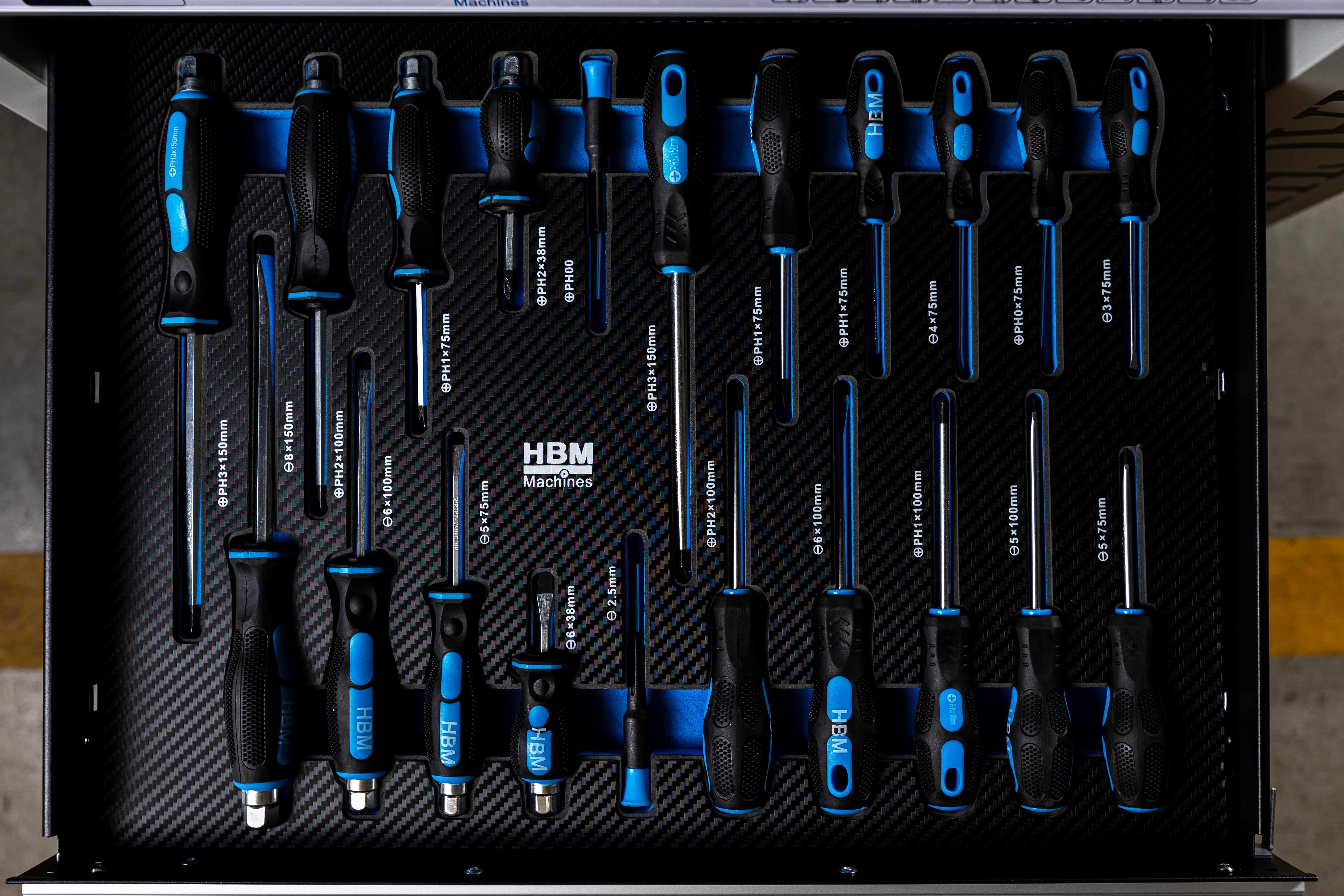 Dulap scule profesional HBM cu 7 sertare, 245 piese, 6 module carbon – OLANDA, premium