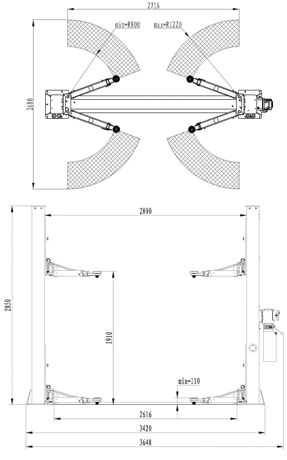 Elevator auto 2 coloane 4,2T cu deblocare manuala electrohidraulica 380V REDATS