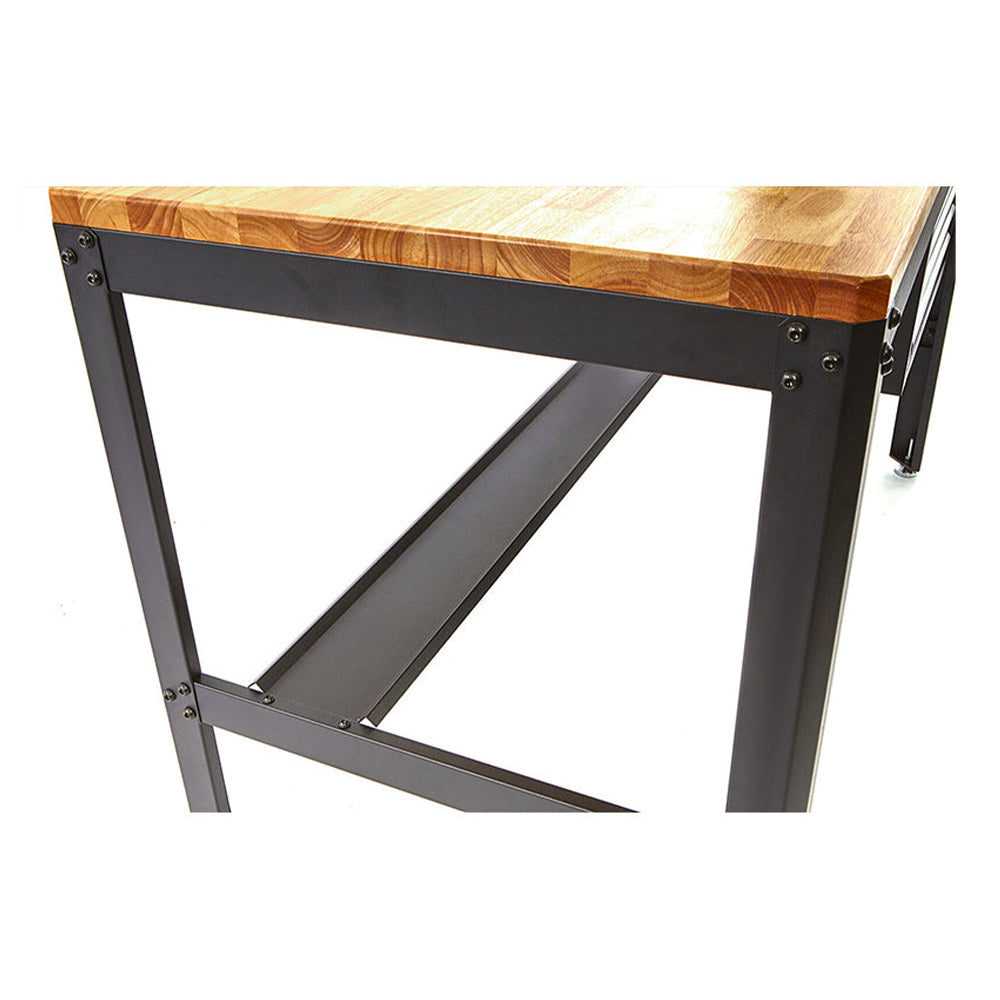 BANC DE LUCRU METALIC PROFESIONAL CU 5 SERTARE SI BLAT DE LEMN 155 CM