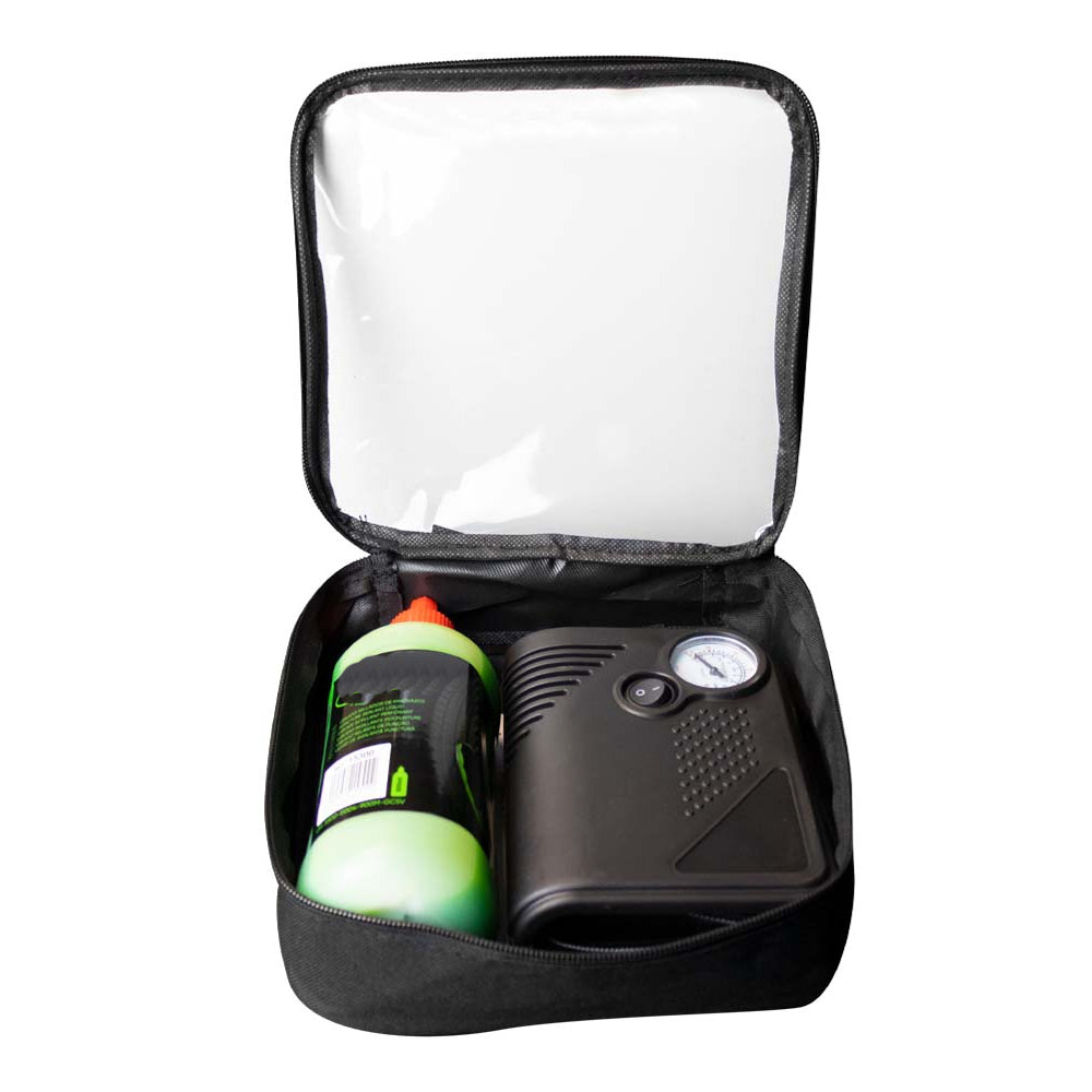 KIT DE REPARATIE PENTRU PANA ANVELOPE, COMPRESOR 12V SI SOLUTIE ETANSARE