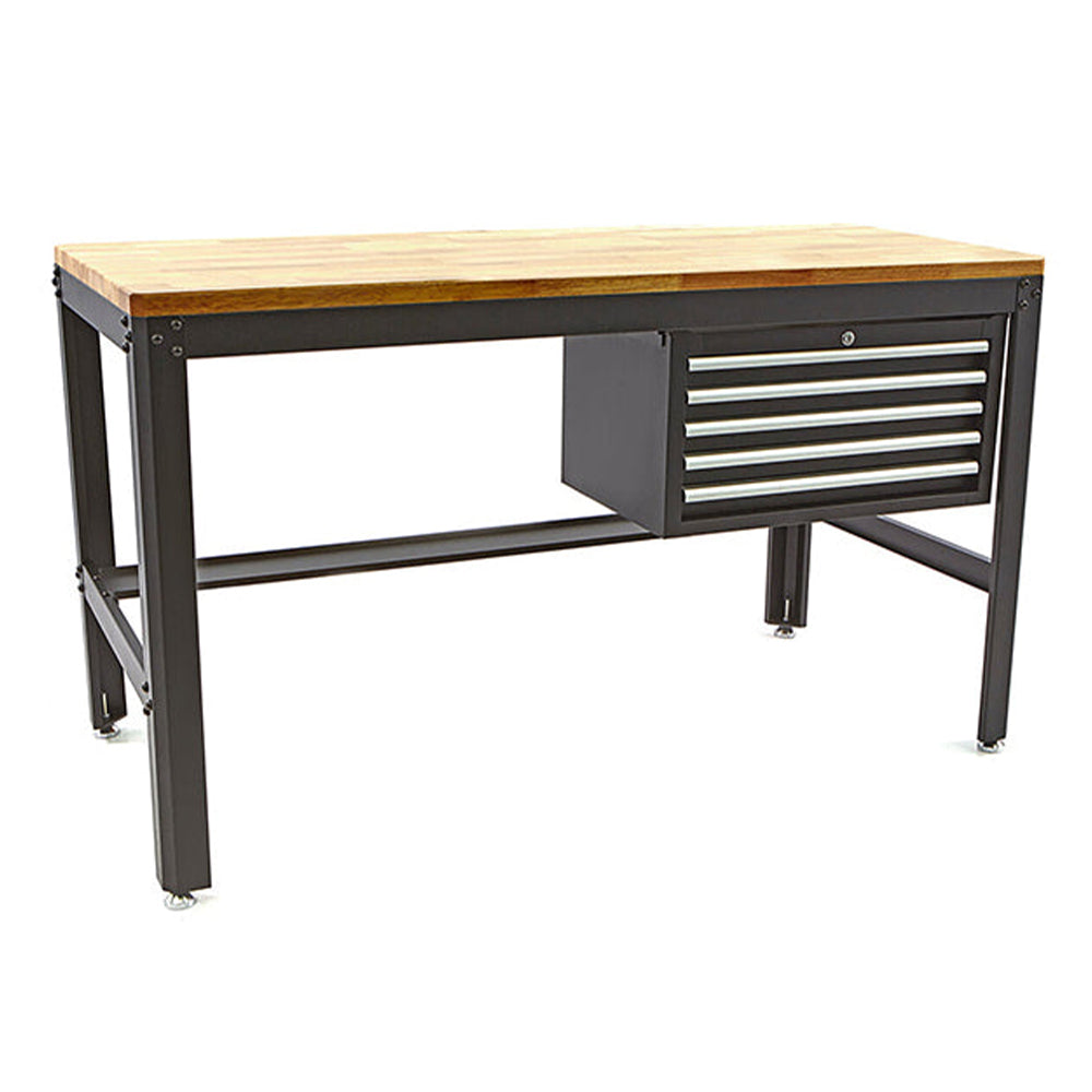 BANC DE LUCRU METALIC PROFESIONAL CU 5 SERTARE SI BLAT DE LEMN 155 CM