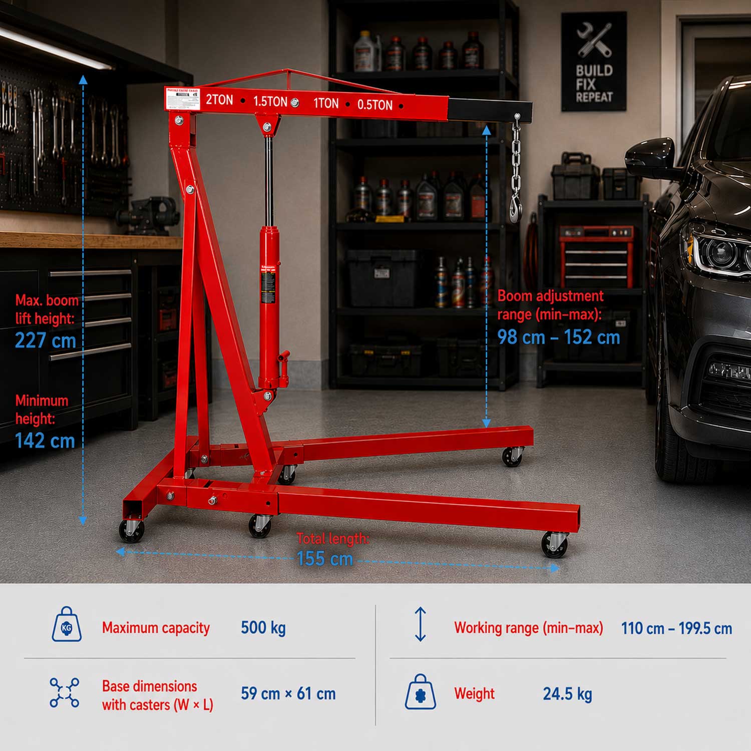 Girafa macara hidraulica scos motor 2T pliabila GEBO TOOLS