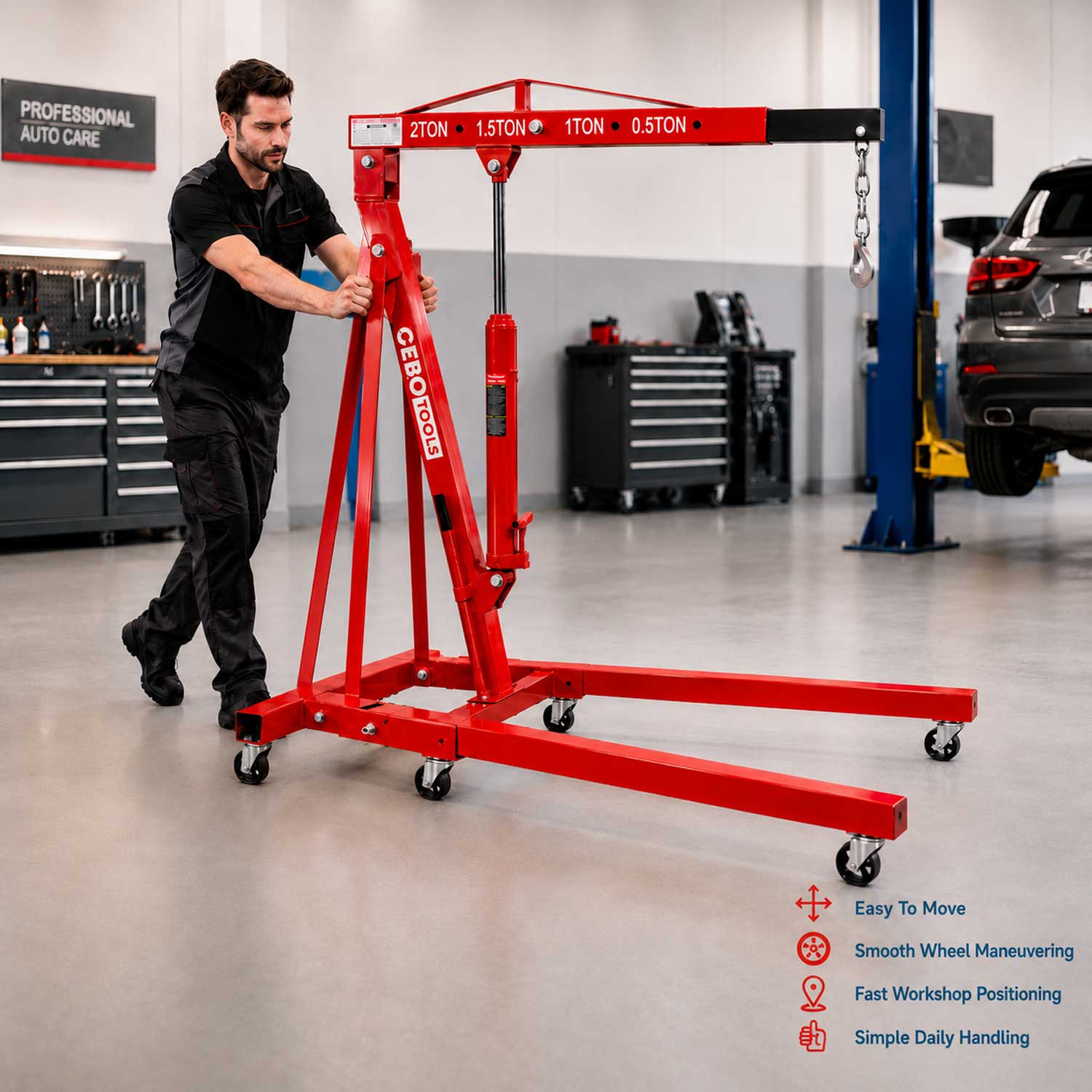 Girafa macara hidraulica scos motor 2T pliabila GEBO TOOLS