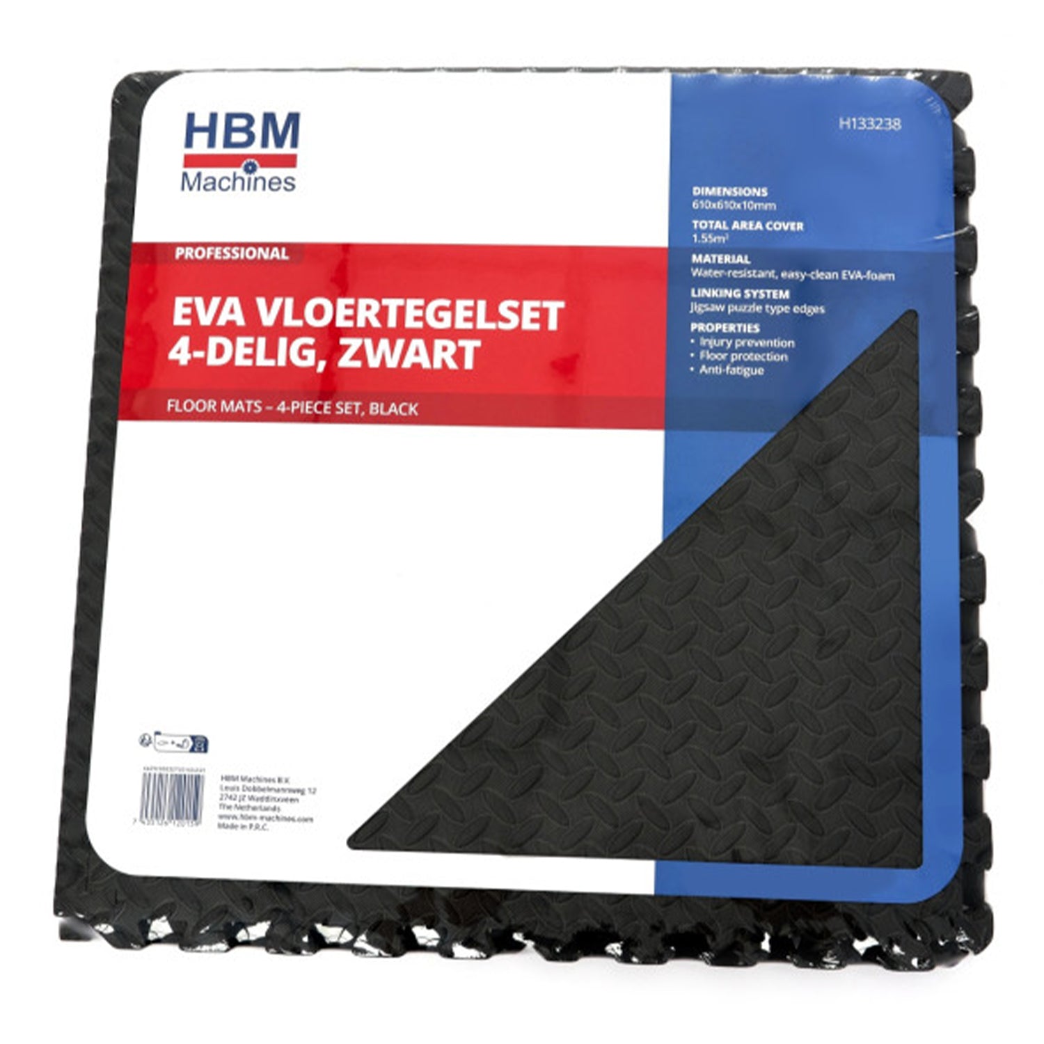 SET 4 PLACI PROTECTIE PARDOSEALA DIN SPUMA EVA TIP PUZZLE ANTIDERAPANT PENTRU PODEA NEGRU 61X61CM HBM MACHINES
