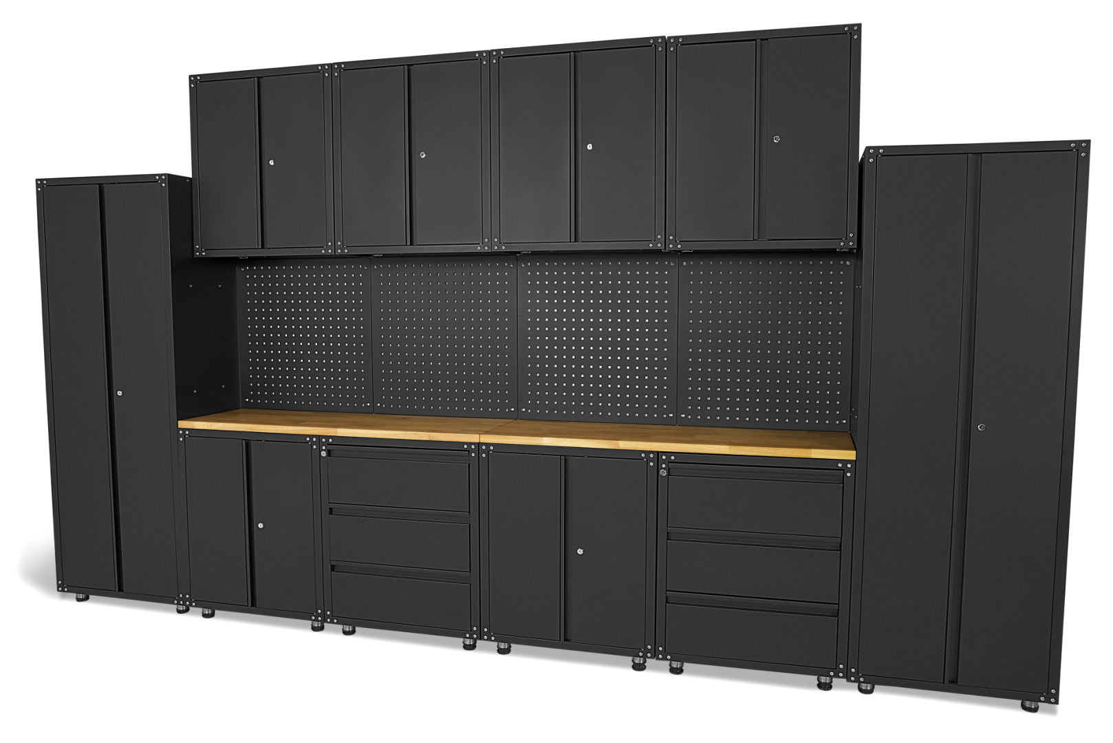 BANC DE LUCRU - SET MOBILIER METALIC PREMIUM MODULAR PENTRU ATELIER 236.5 X 402 X 48.2 CM, NEGRU MAT, 16 PIESE HBM MACHINES