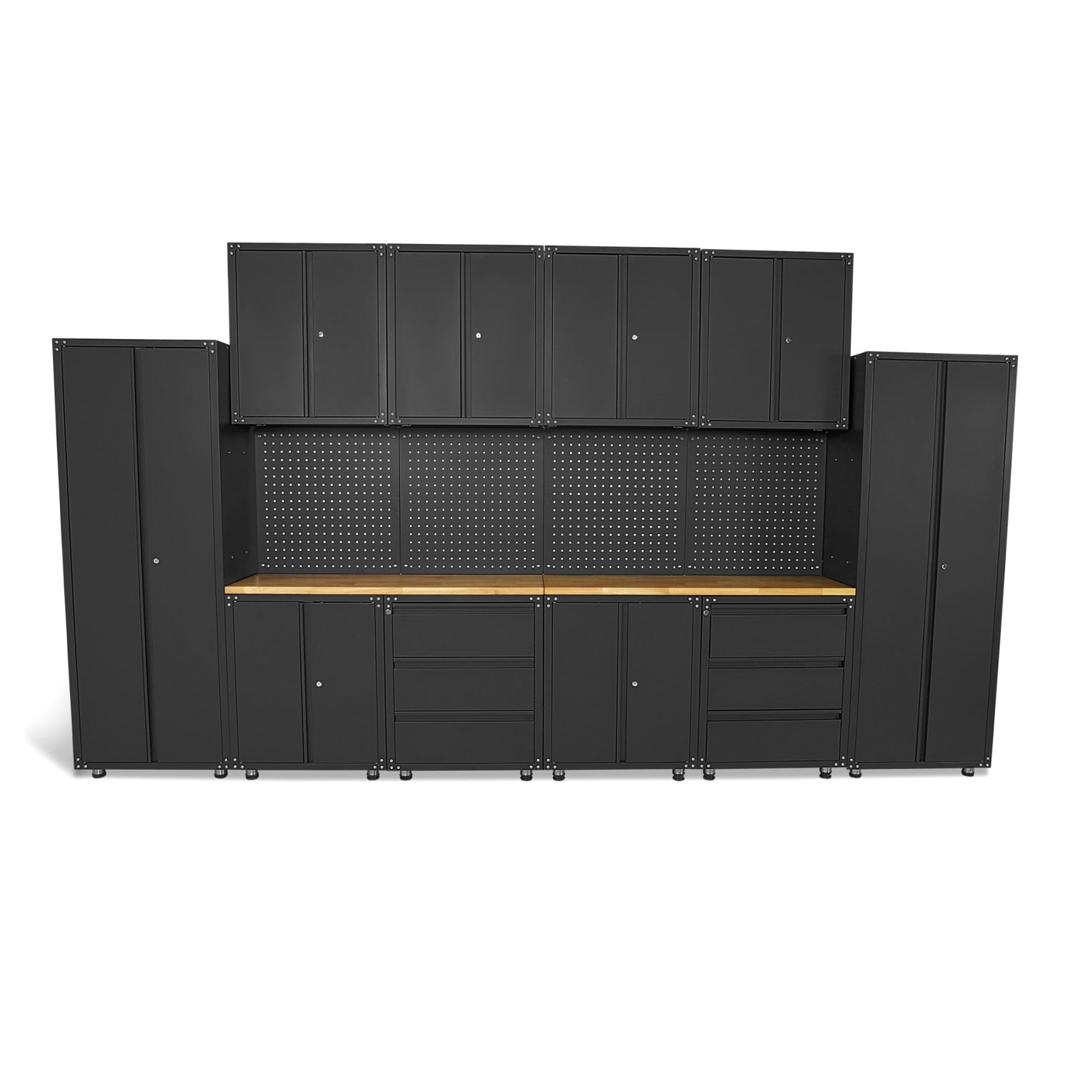 BANC DE LUCRU - SET MOBILIER METALIC PREMIUM MODULAR PENTRU ATELIER 236.5 X 402 X 48.2 CM, NEGRU MAT, 16 PIESE HBM MACHINES