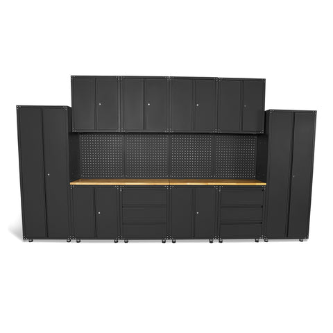 BANC DE LUCRU - SET MOBILIER METALIC PREMIUM MODULAR PENTRU ATELIER 236.5 X 402 X 48.2 CM, NEGRU MAT, 16 PIESE HBM MACHINES