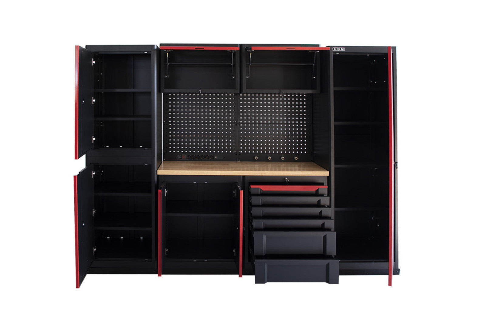 SET MOBILIER MODULAR METALIC PENTRU ATELIER 10 PIESE NEGRU/ROSU HBM