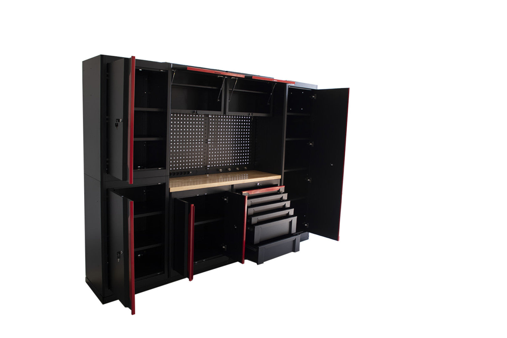 SET MOBILIER MODULAR METALIC PENTRU ATELIER 10 PIESE NEGRU/ROSU HBM