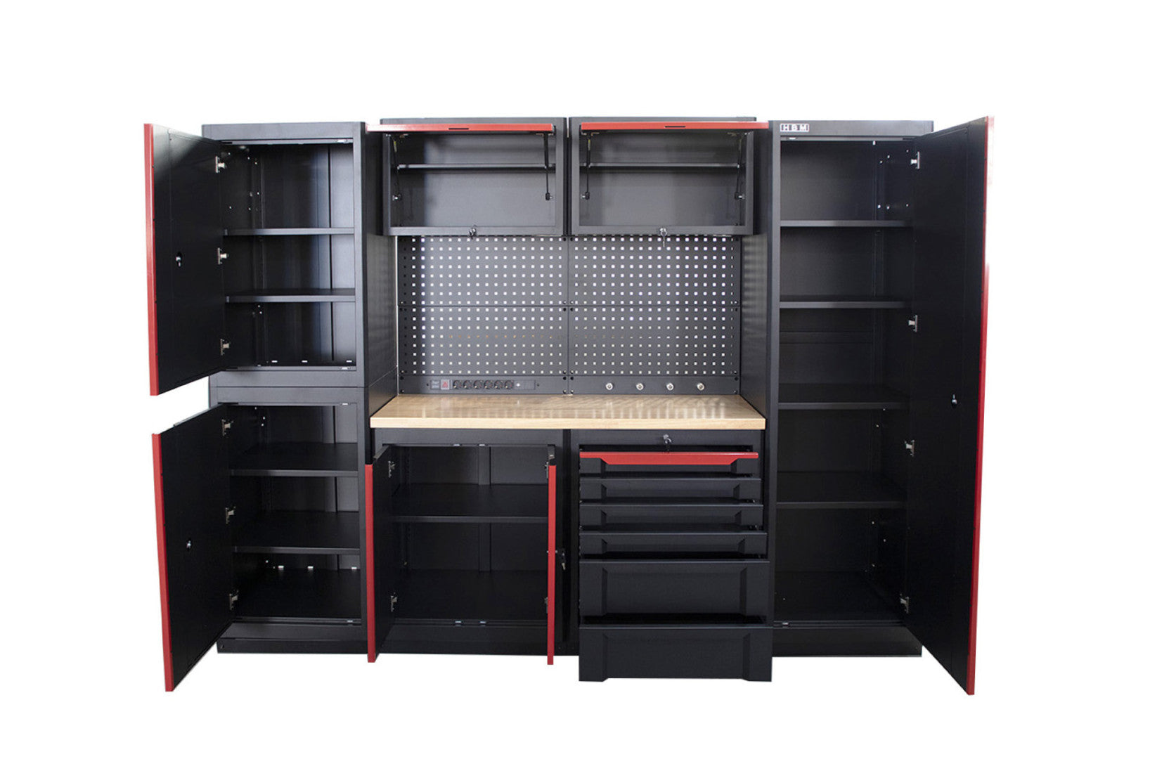 SET MOBILIER MODULAR METALIC PENTRU ATELIER 10 PIESE NEGRU/ROSU HBM