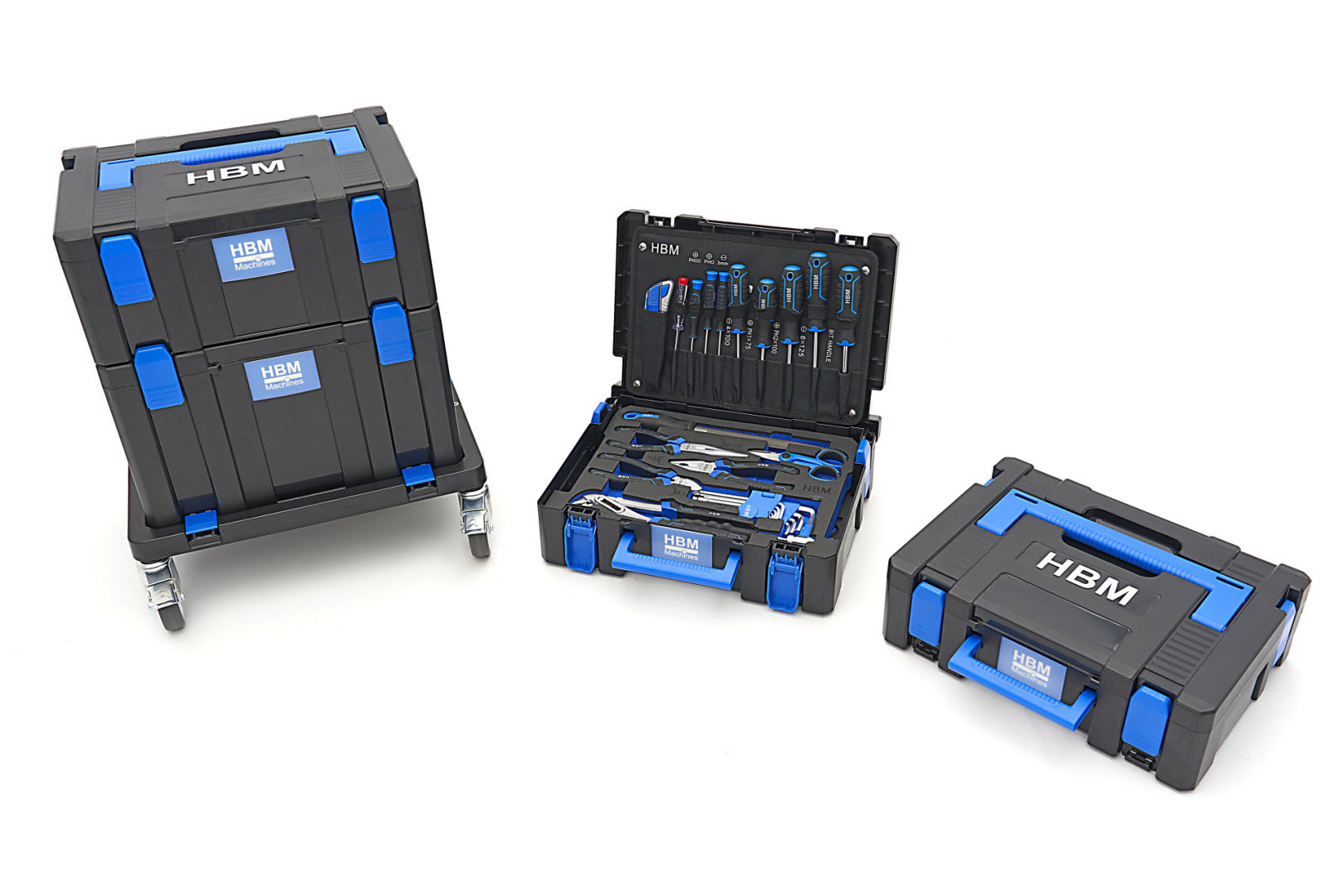 SET CUTII CU SCULE 105 PIESE SI PLATFORMA CU ROTI HBM