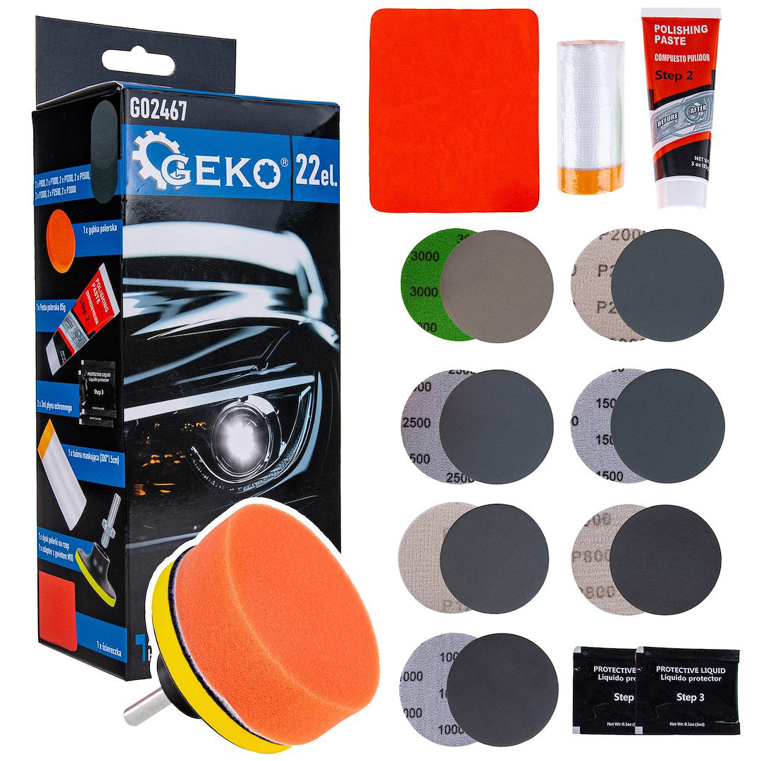 Kit restaurare faruri auto GEKO - lustruire,polisat, protectie uv, reinnoire plastic