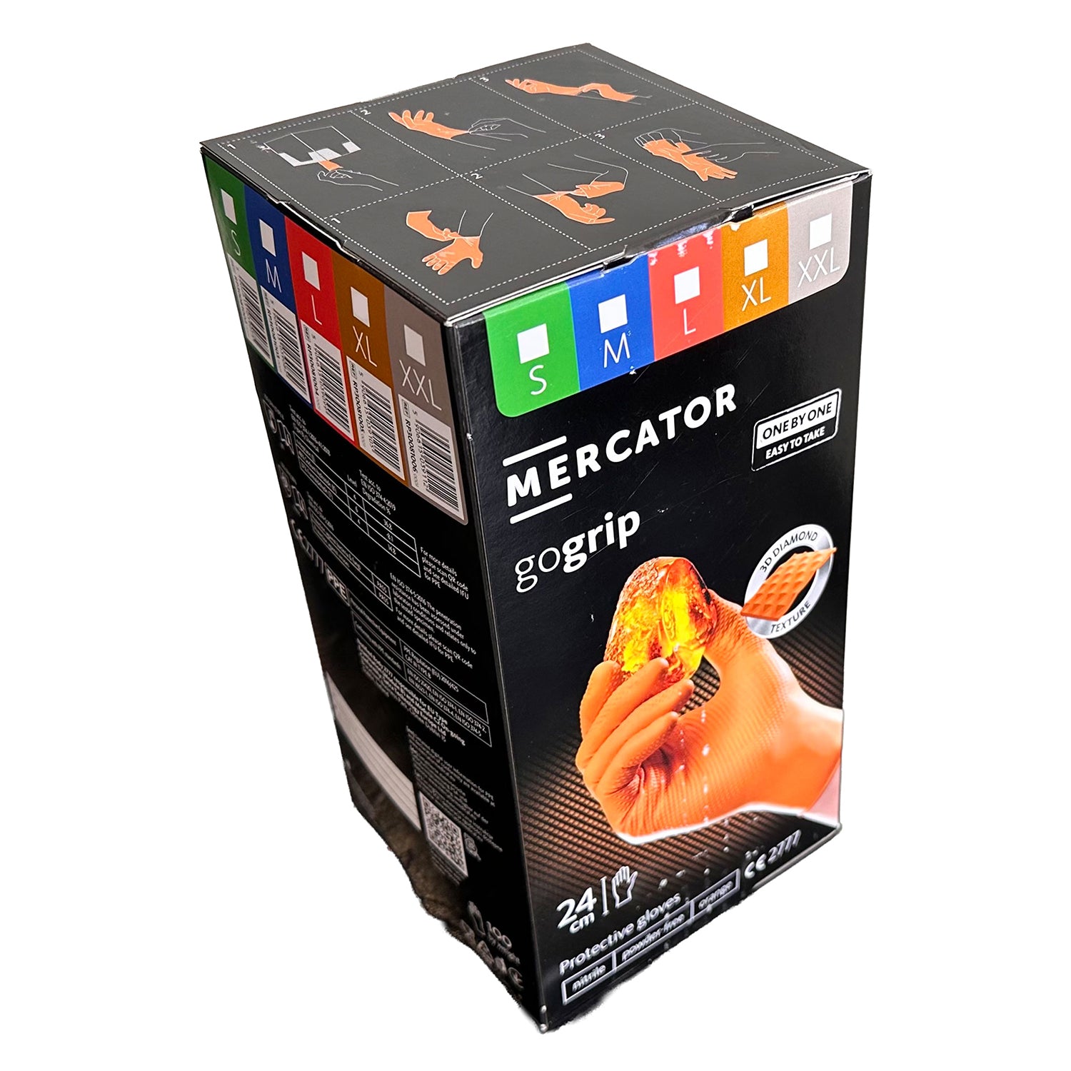 Manusi de nitril premium MERCATOR GOGRIP ONE BY ONE portocaliu , marimea l, set de 100 buc