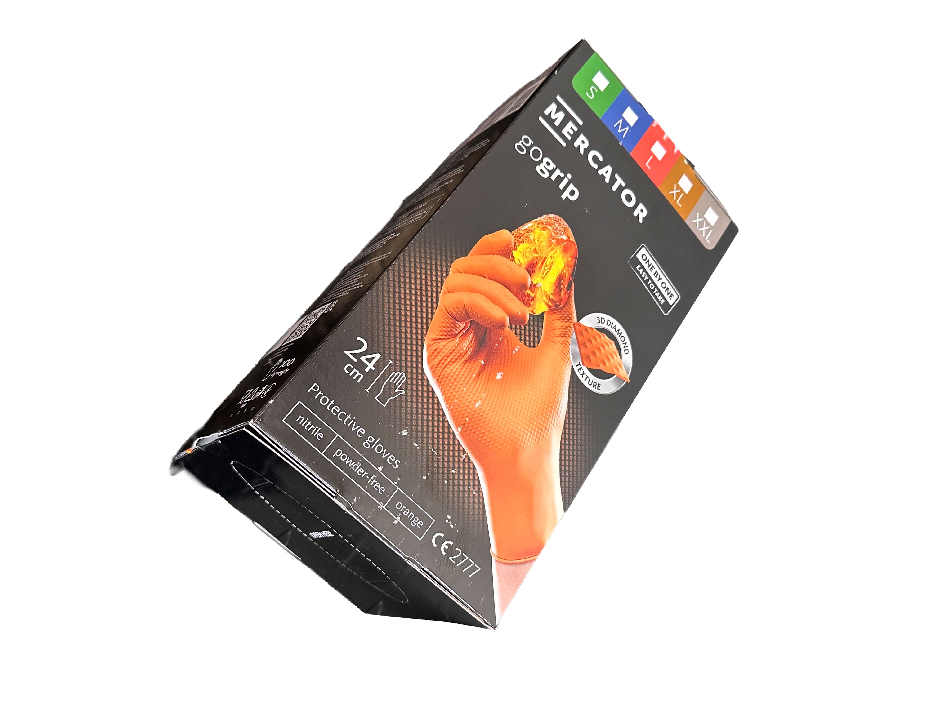 Manusi de nitril premium MERCATOR GOGRIP ONE BY ONE portocaliu, marimea XL, set de 100buc