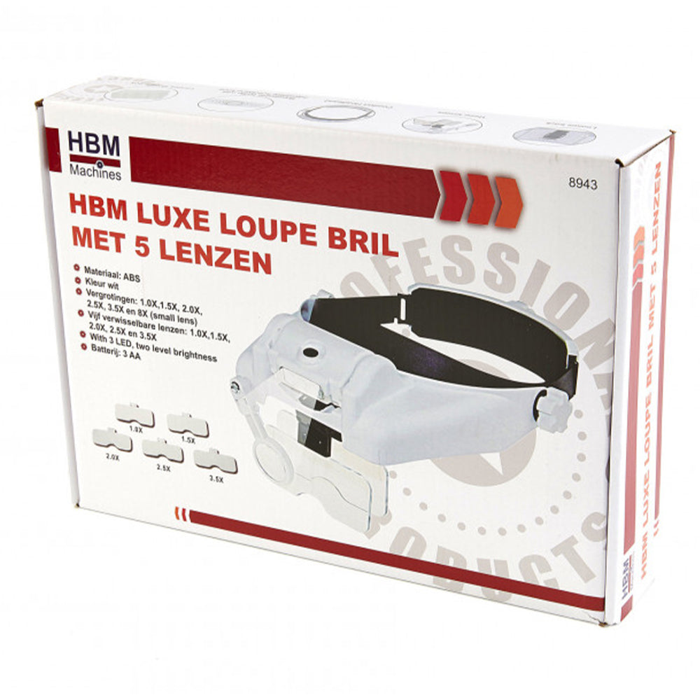 Ochelari de cap cu 5 lupe interschimbabile cu iluminare LED HBM