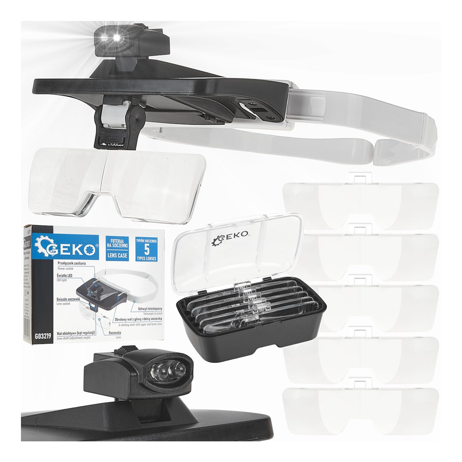 Ochelari de marire cu 5 lentile interschimbabile si LED - pentru precizie