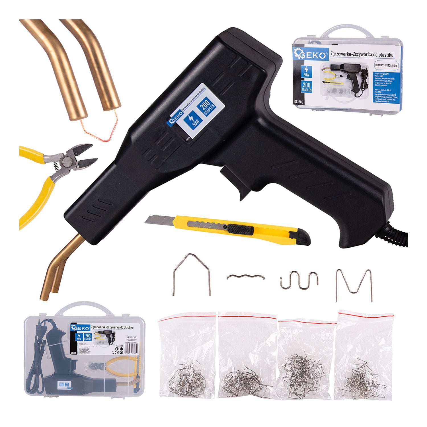Pistol de lipit si reparat plastic 50W cu 200 capse