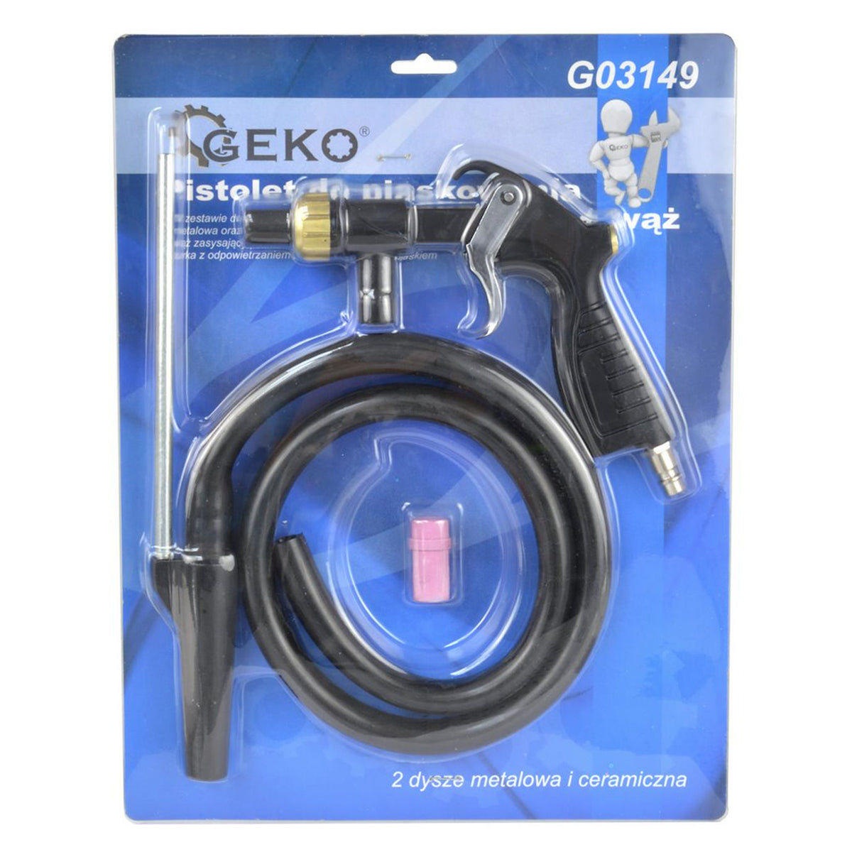 Pistol pneumatic pentru sablare cu 2 duze (metalica si ceramica) si furtun - GEKO