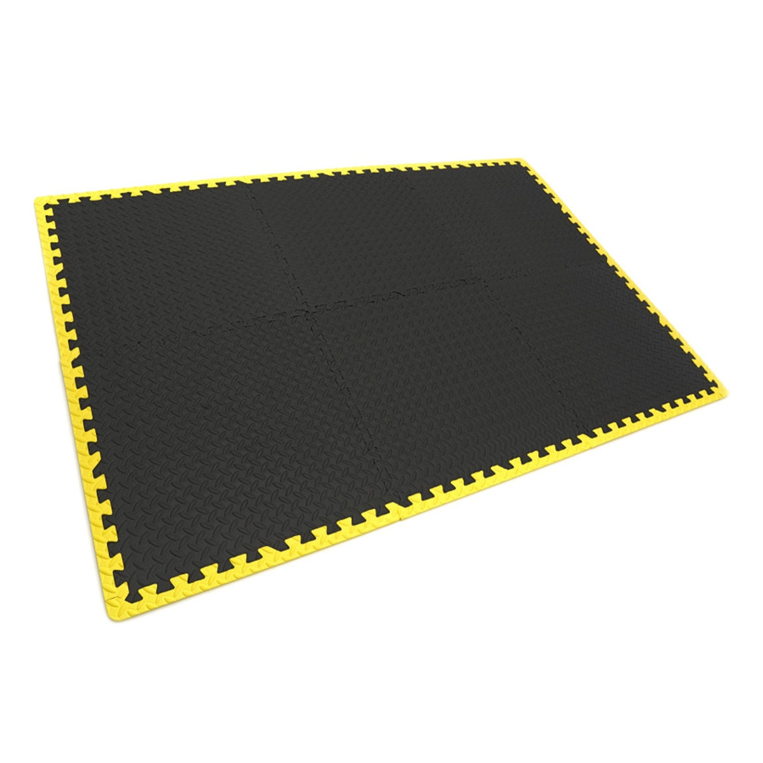 Placi protectie pardoseala din spuma eva tip puzzle 6 piese antiderapant pentru podea negru galben 61x61cm HBM MACHINES