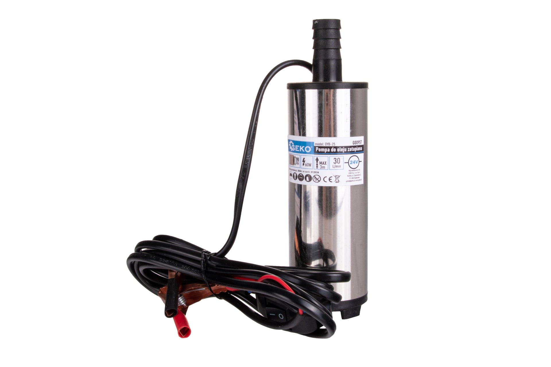 Pompa submersibila 60W 24V 30l/min cu furtun de 3m pentru transfer motorina si lichide