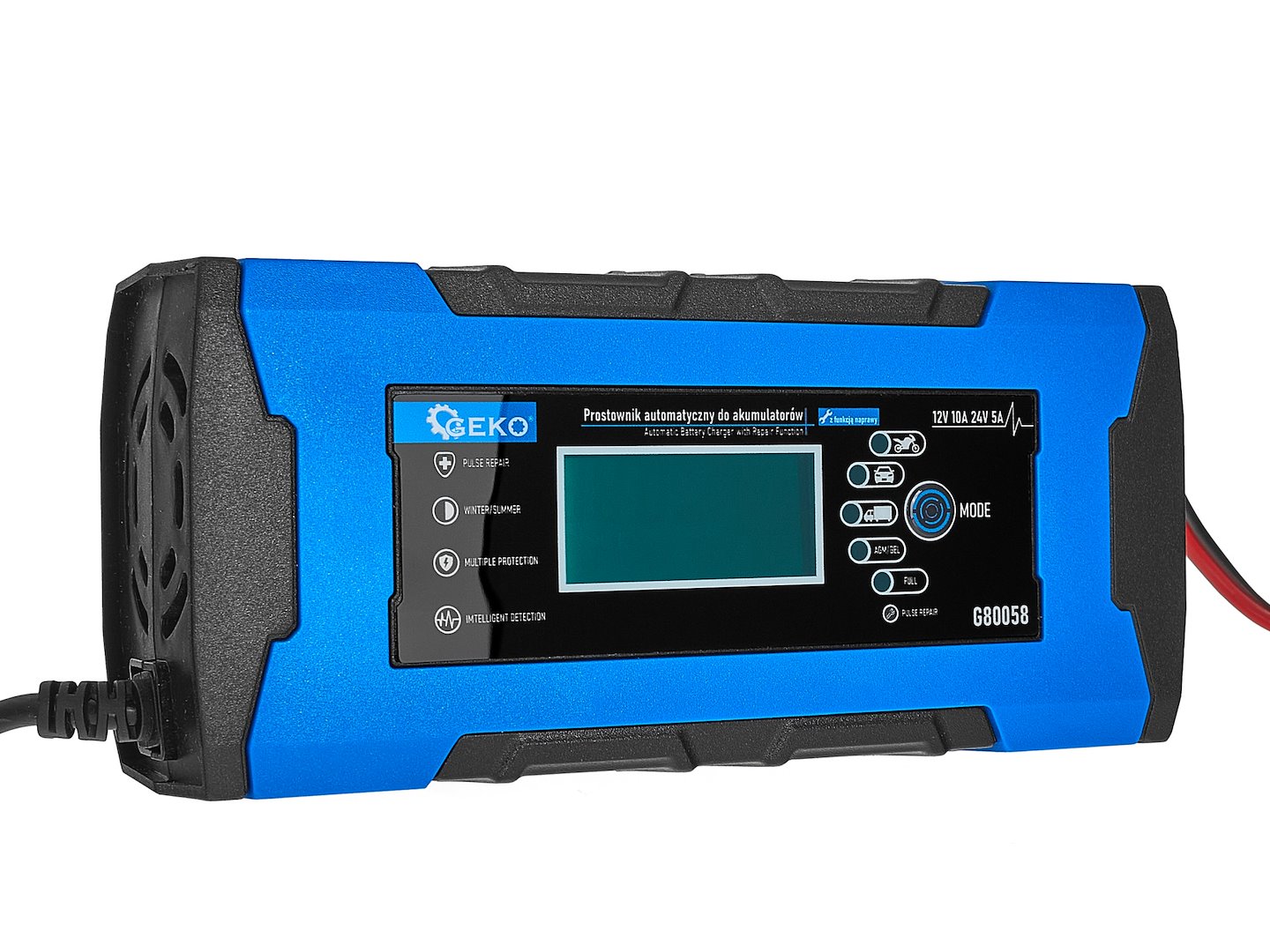 Redresor baterie auto moto cu afisaj digital LCD 12/24V 10a cu functie de reparare GEKO