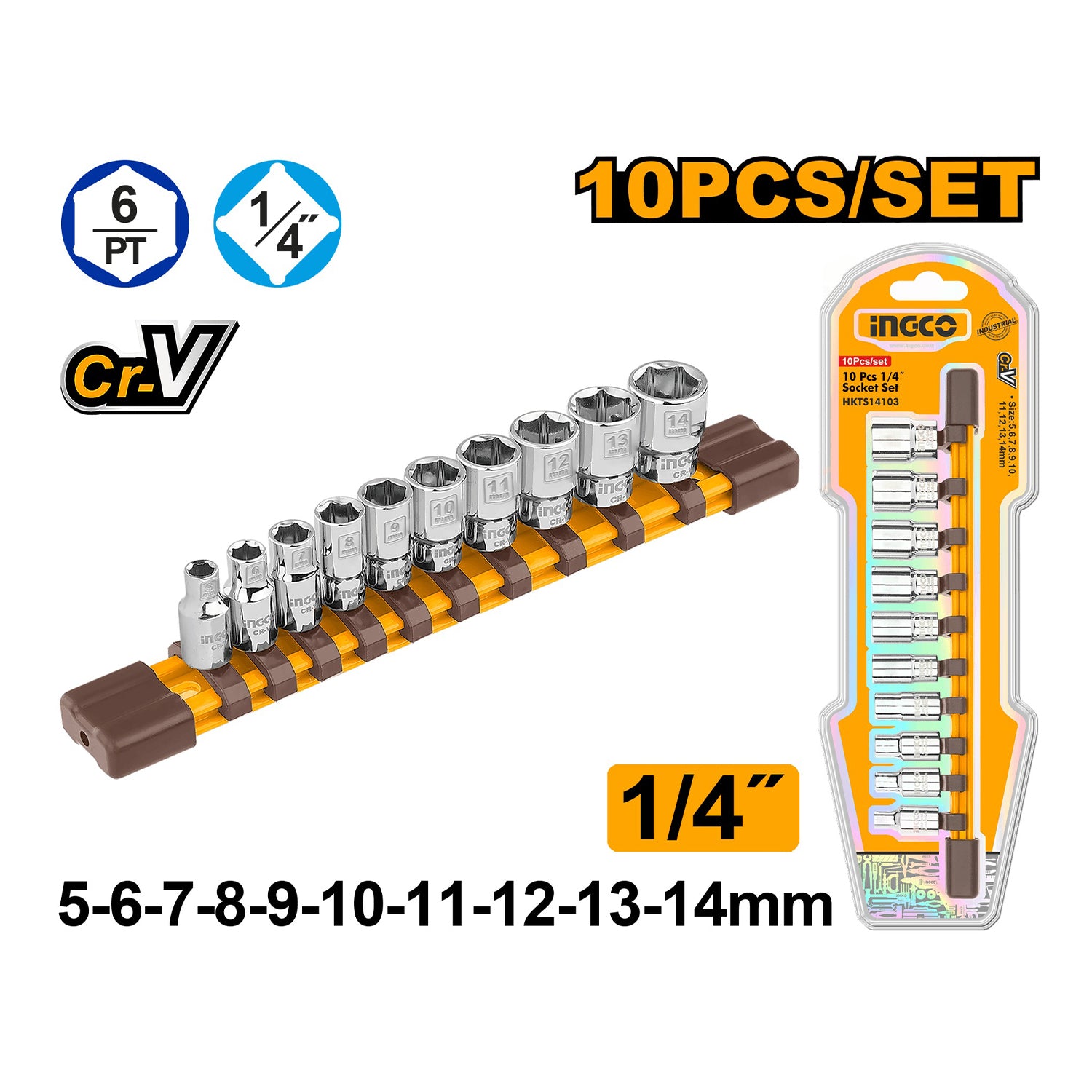 Set 10 chei tubulare scurte 1/4 5-14mm - INGCO