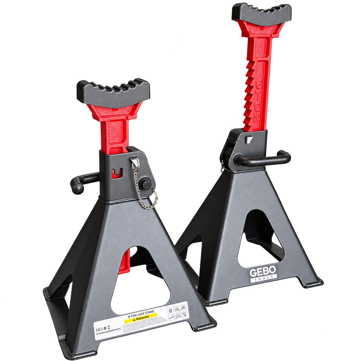 Set 2 capre 6t 39-60cm sustinere auto cu siguranta blocare dubla si tampon de cauciuc pentru protectie prag auto GEBO TOOLS