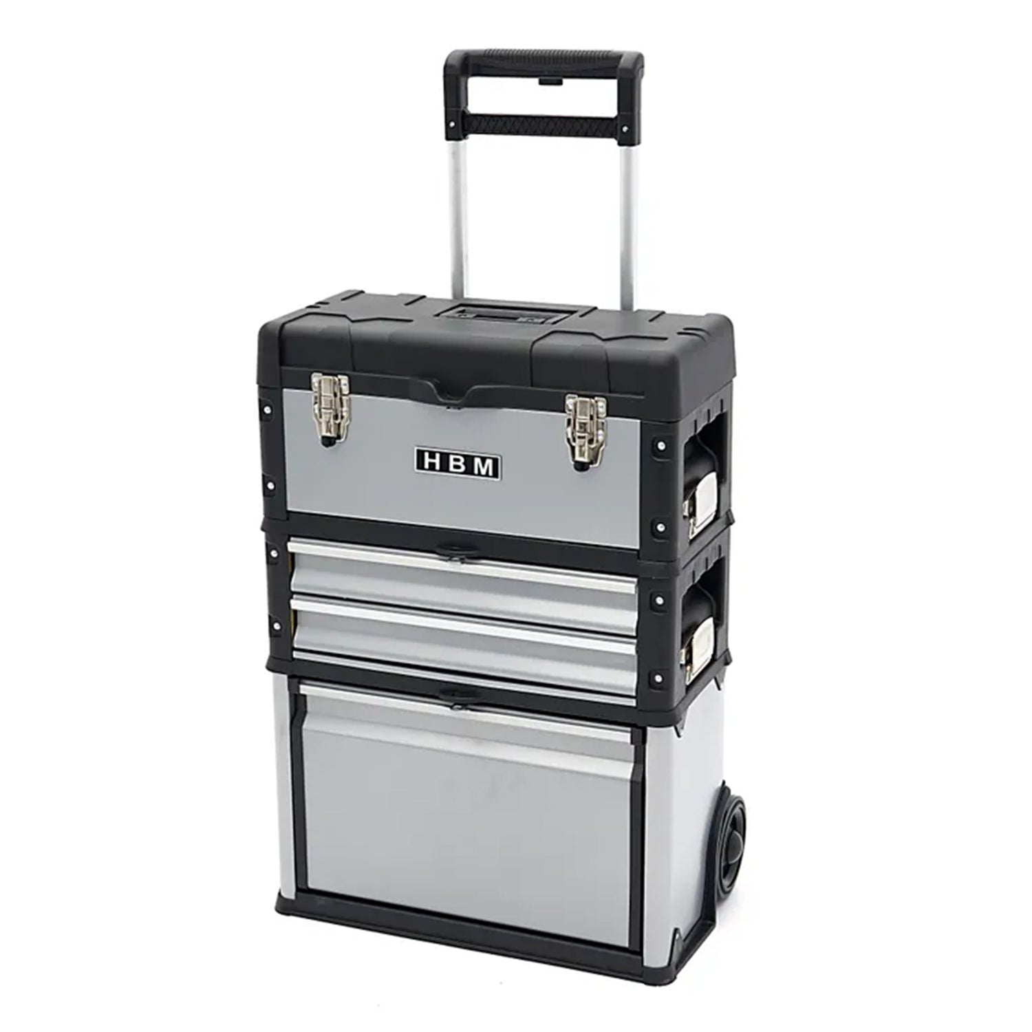Set 3 cutii modulare pentru scule - cu roti si maner telescopic - HBM