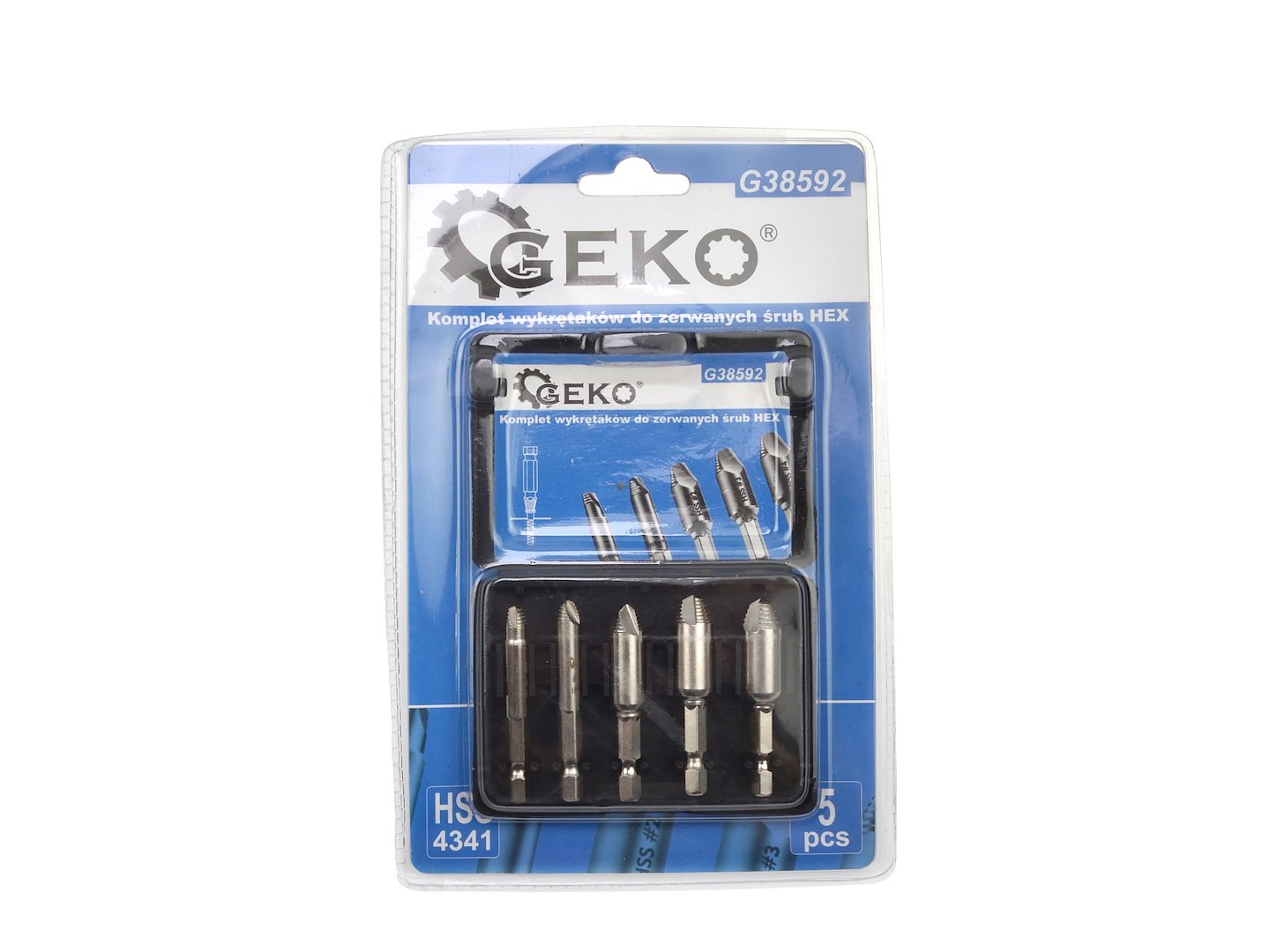 Set 5 extractoare HSS 4341 cu hex 1/4 pentru suruburi uzate deteriorate rupte - GEKO