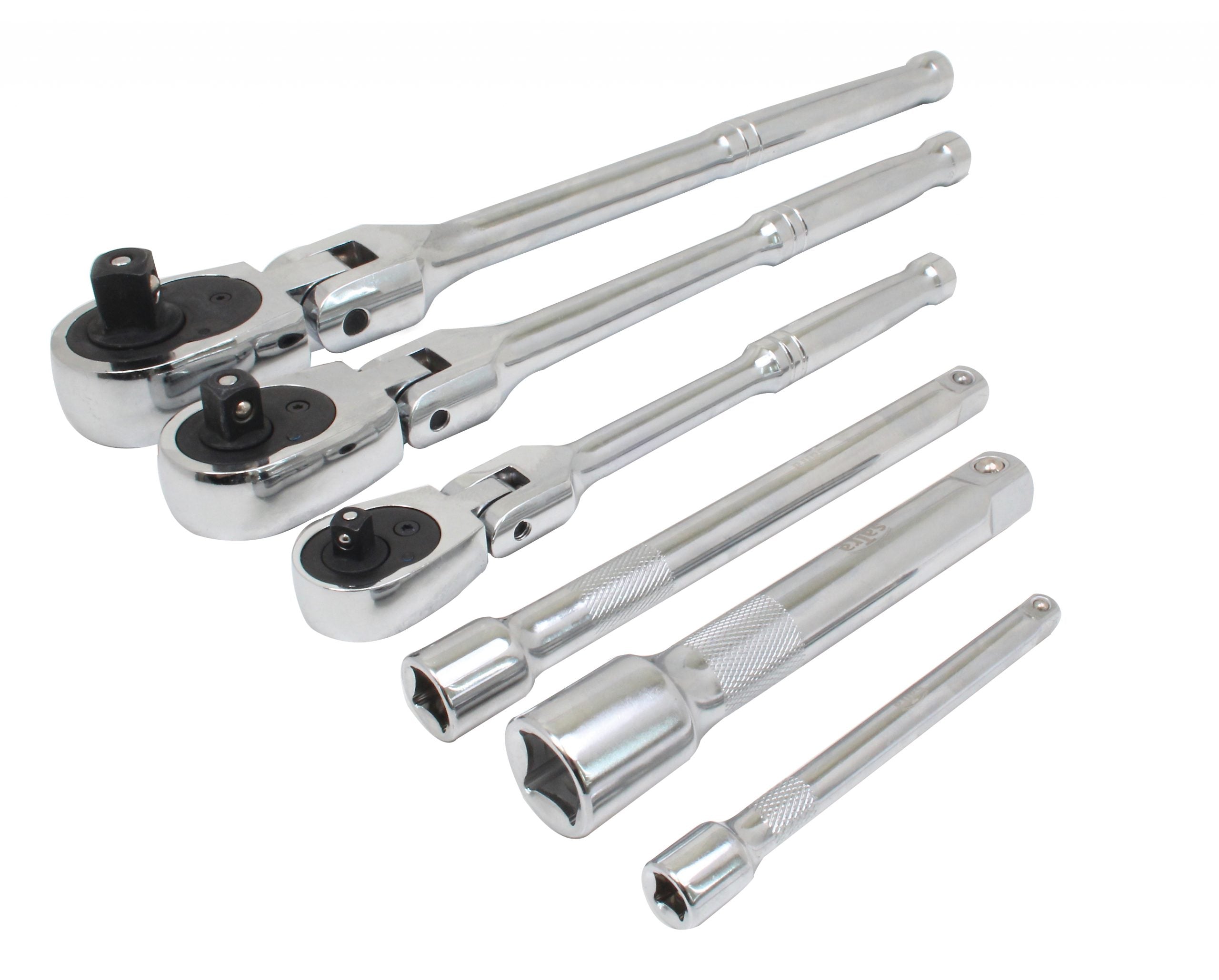 Set 6 piese, chei clichet 1/4" – 3/8" – 1/2" cu cap flexibil 180° si prelungitoare