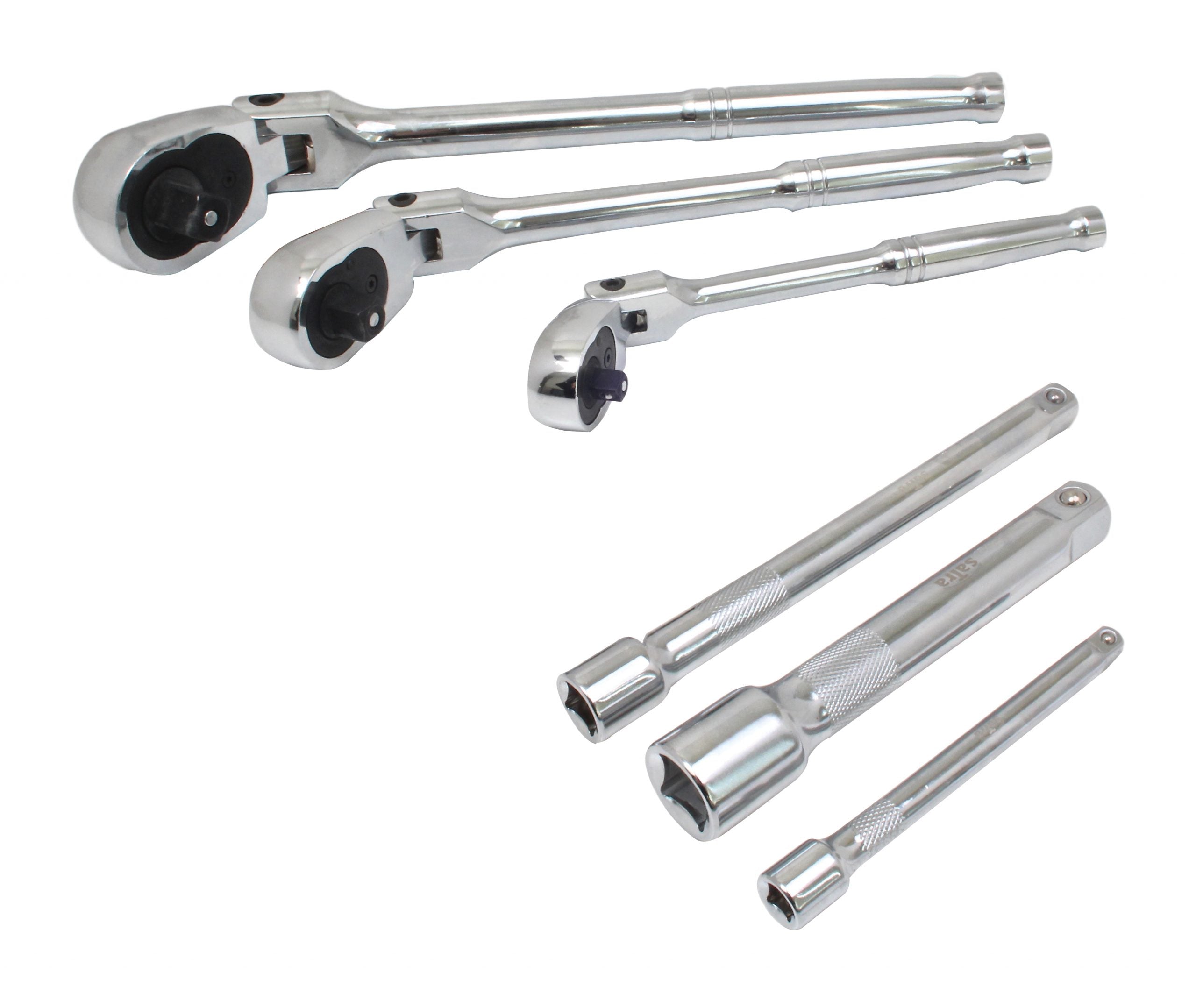 Set 6 piese, chei clichet 1/4" – 3/8" – 1/2" cu cap flexibil 180° si prelungitoare